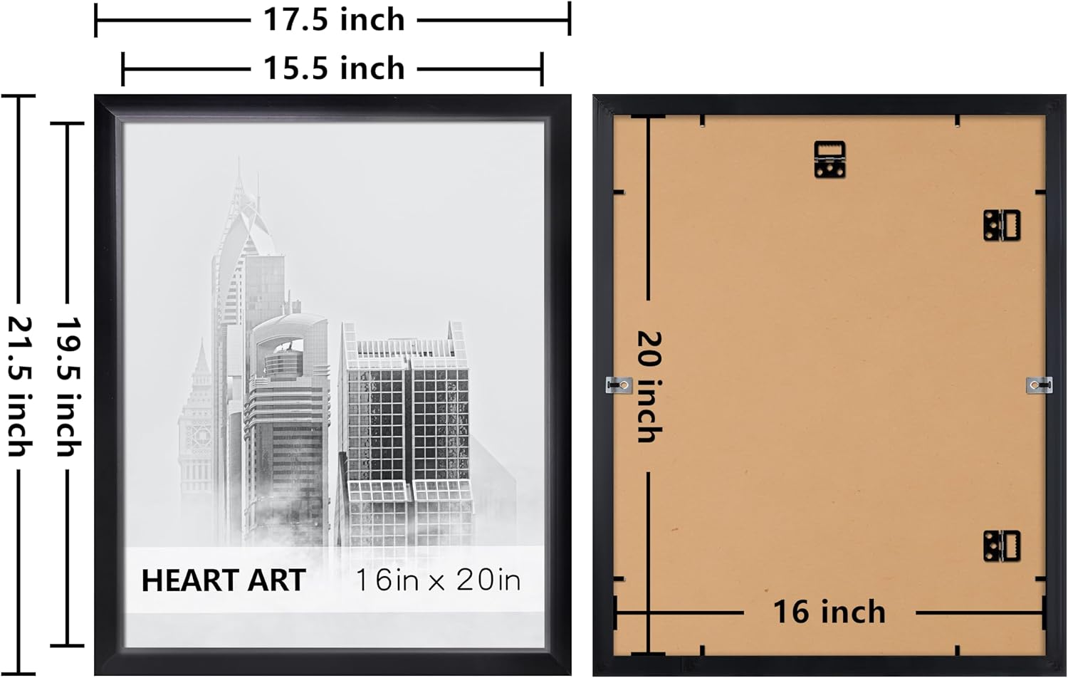 HEART ART 16x20 Picture Frames Without Mat Set of 4, Black | picture frames 16 x 20 Picture Frames