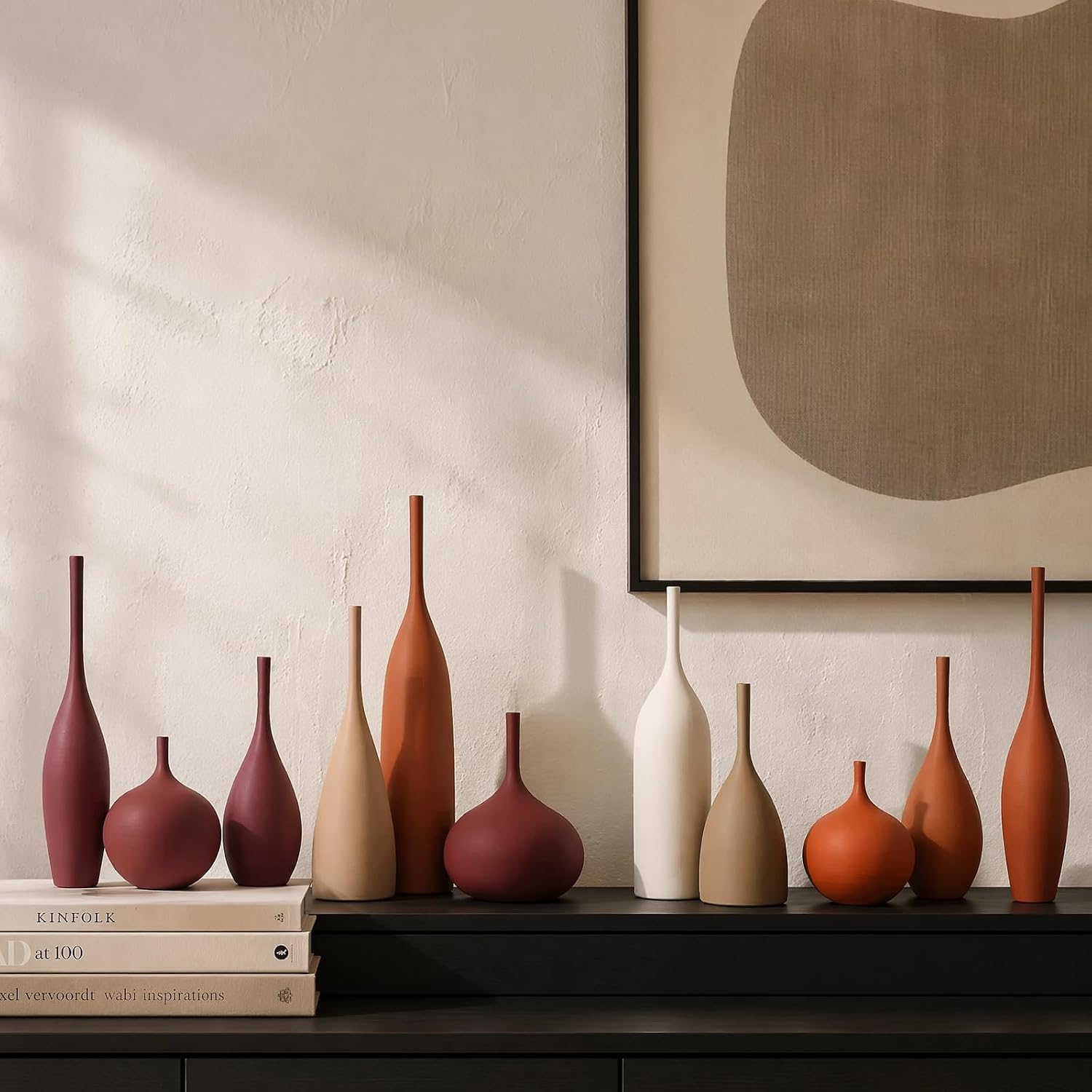 Ceramic Vases / Modern Boho Vases for Centerpiece Decor / Burgundy / Set of 3