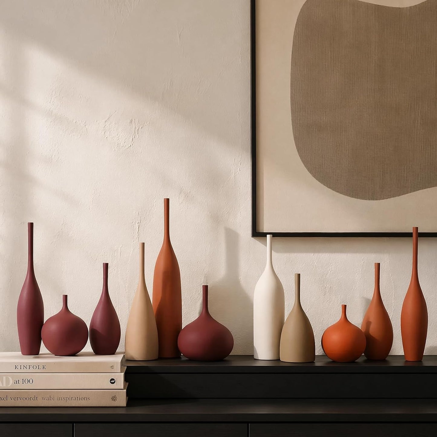 Ceramic Vases / Modern Boho Vases for Centerpiece Decor / Terracotta Brown / Set of 3