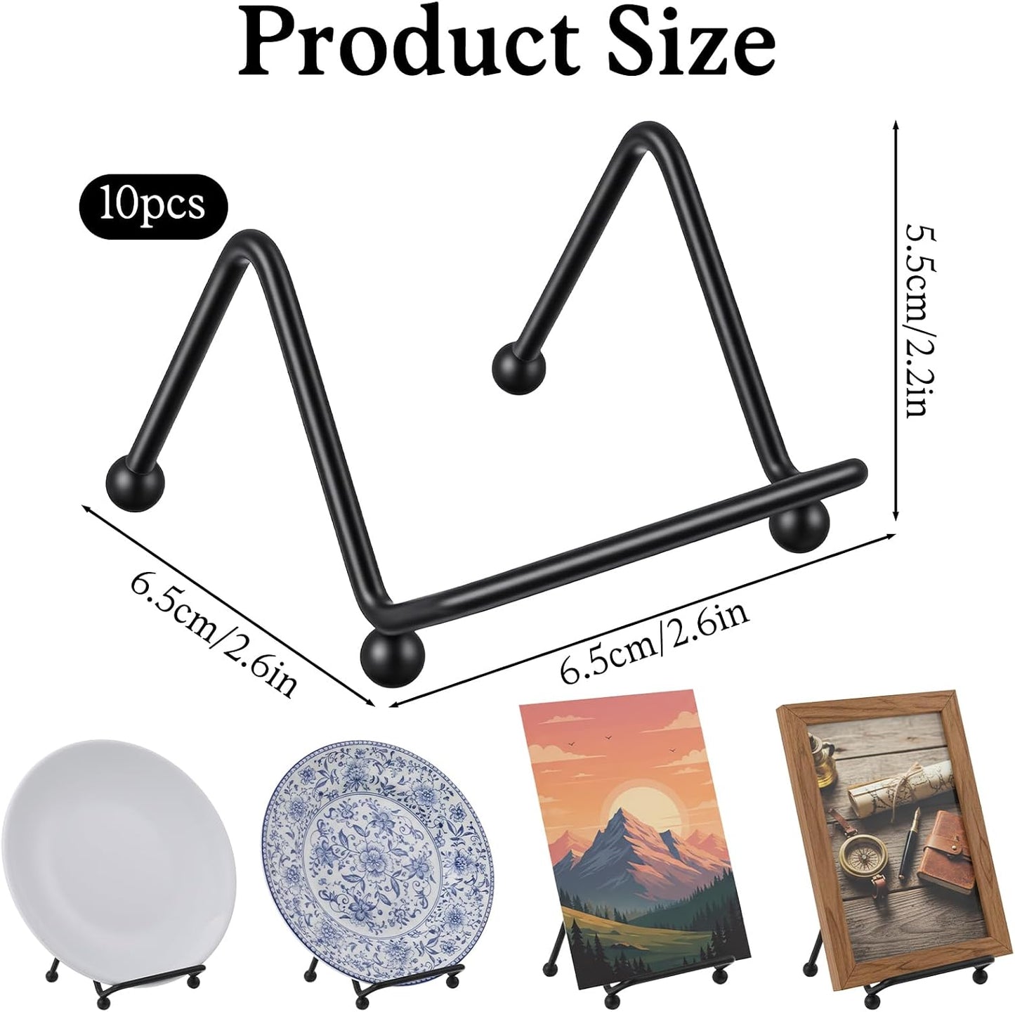 Metal Small Plate Holders for Displaying / Black / 2.6 x 2.6 x 2.2 / Set of 10
