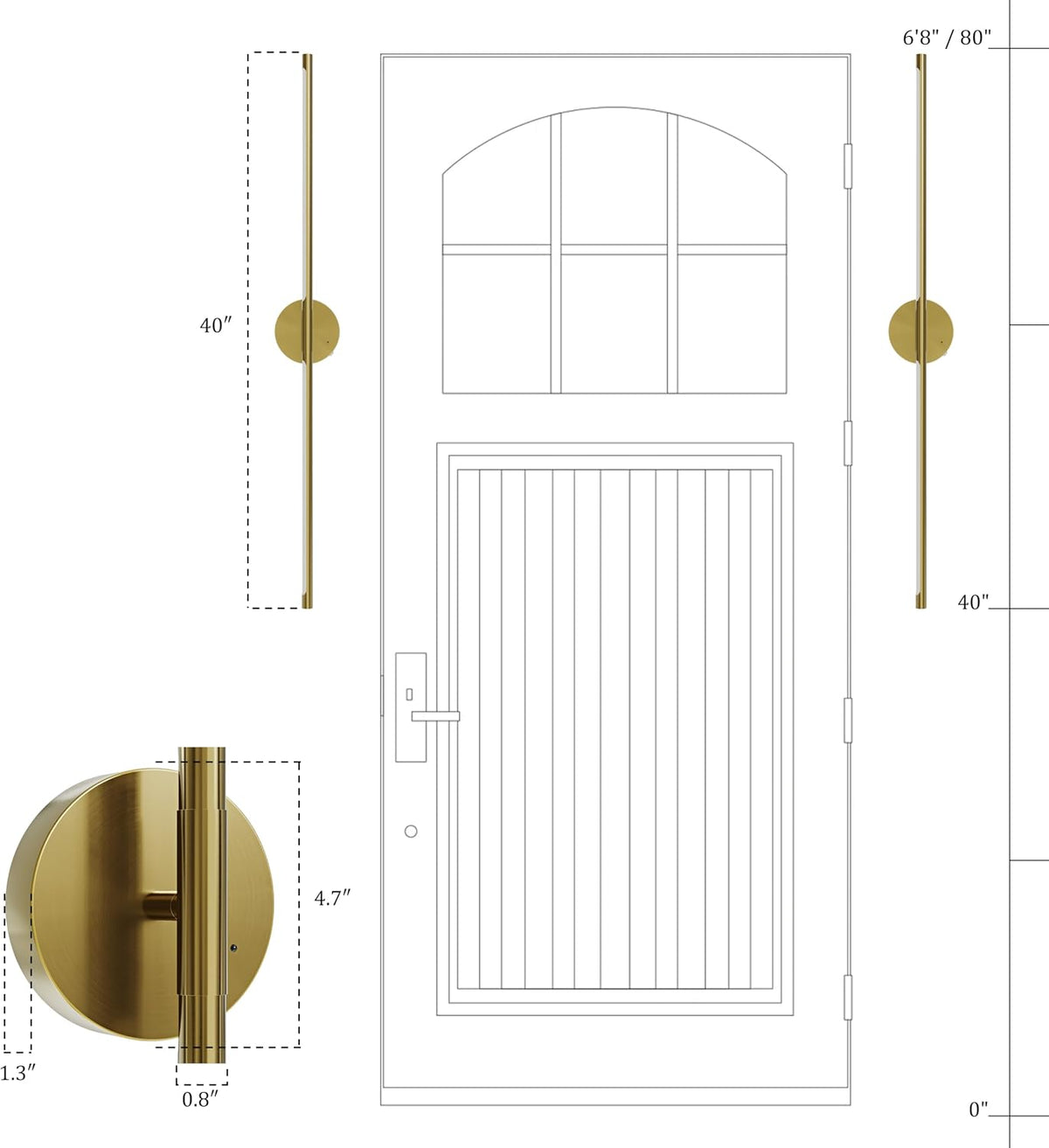 40" Battery Operated Wall Sconce Set of 2, 350° Rotating Lamp, Gold | Wireless, 8000mAh Rechargeable Battery, Stepless