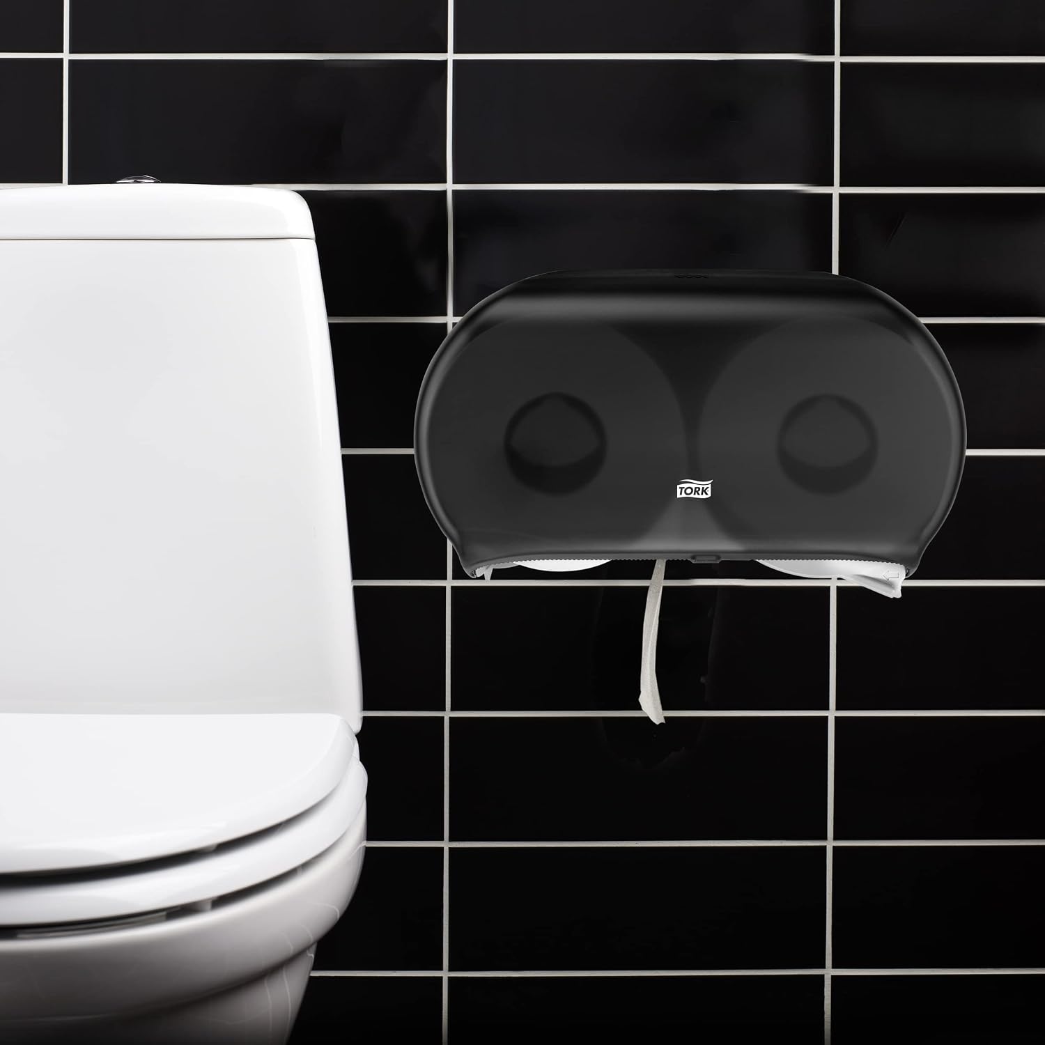 Tork Twin Jumbo Toilet Paper Roll Dispenser Smoke T22, 56TR | Refill Indicator Window