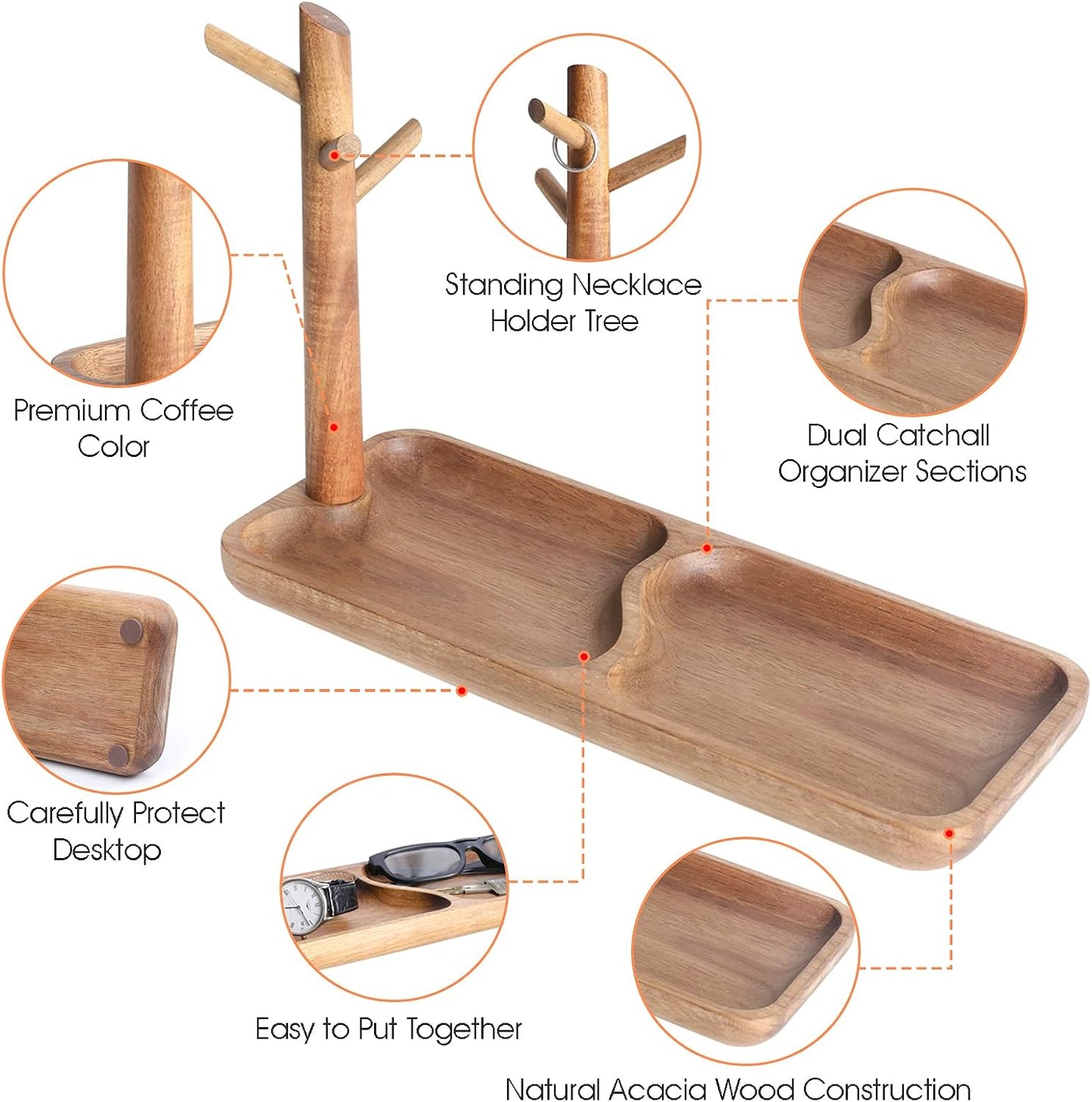 Wood Key Tray for Entryway Table / Acacia
