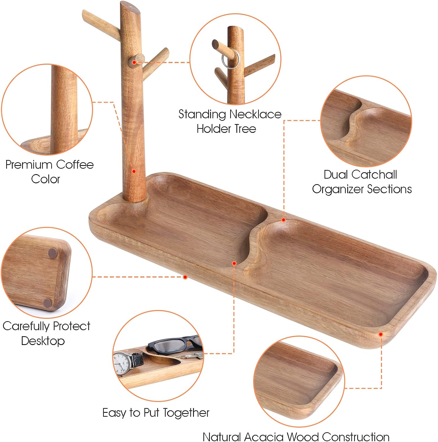 Wood Key Tray for Entryway Table / Acacia