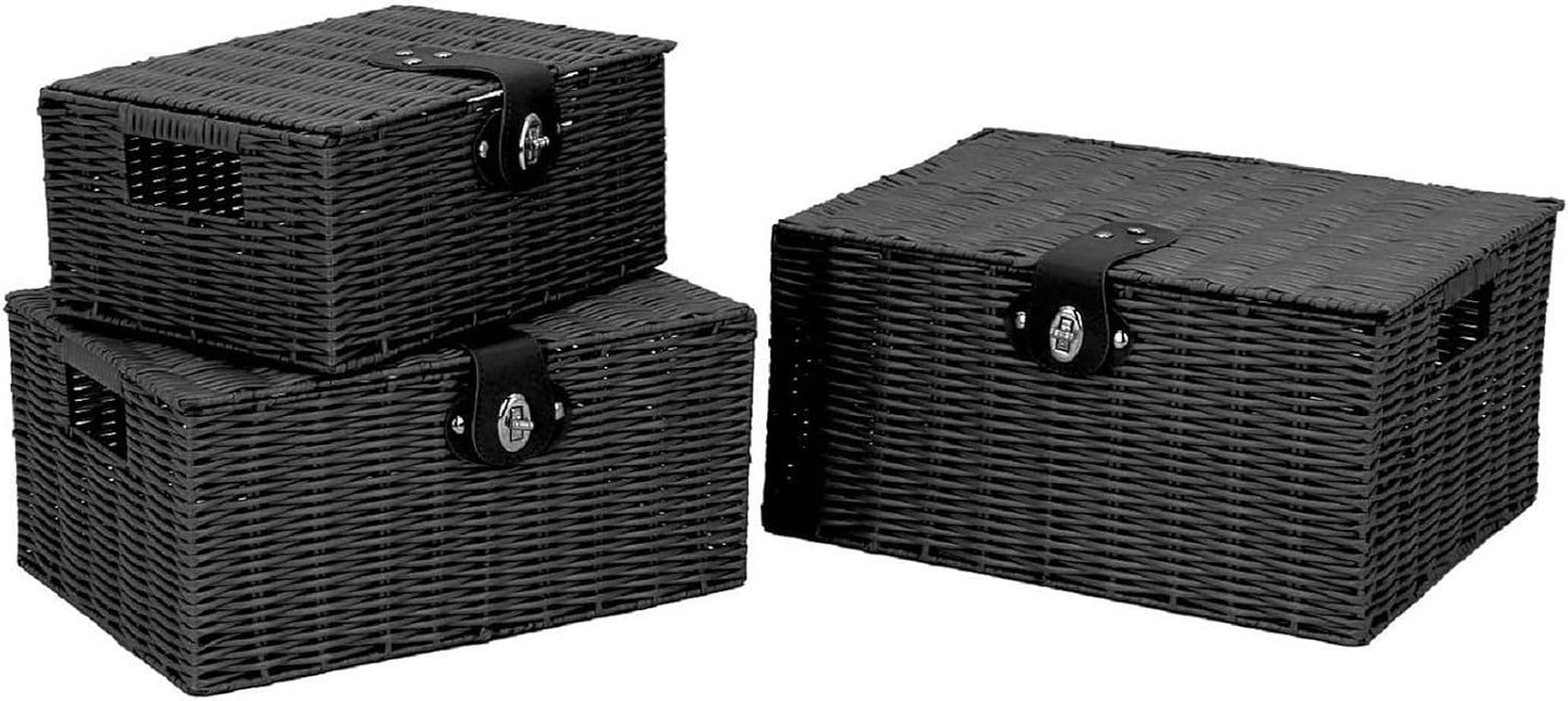 Woven Wicker Storage Basket Box / Black / Set of 3