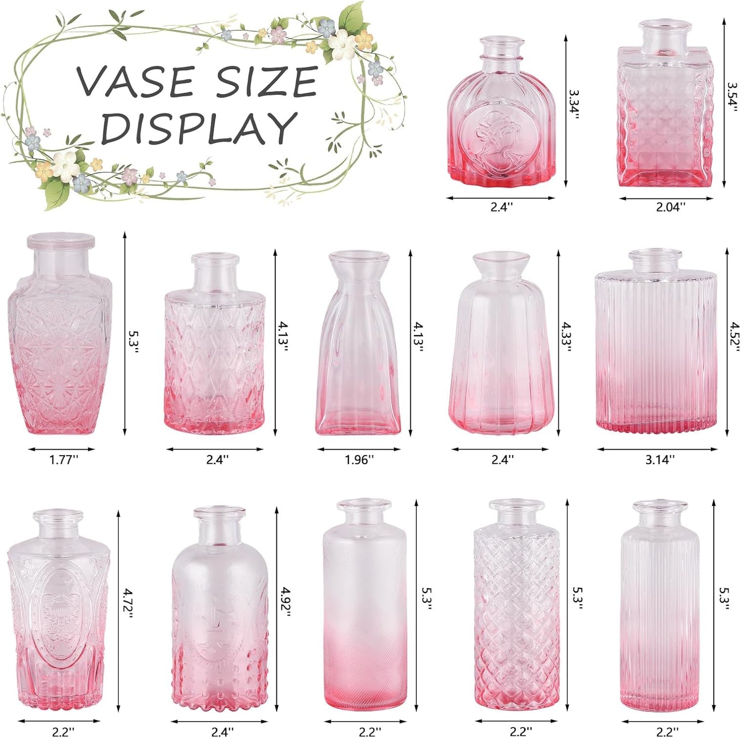 Glass Bud Vases Mini Flower Vase Small Vintage Vases for Centerpiece / Gradient Pink / Set of 12