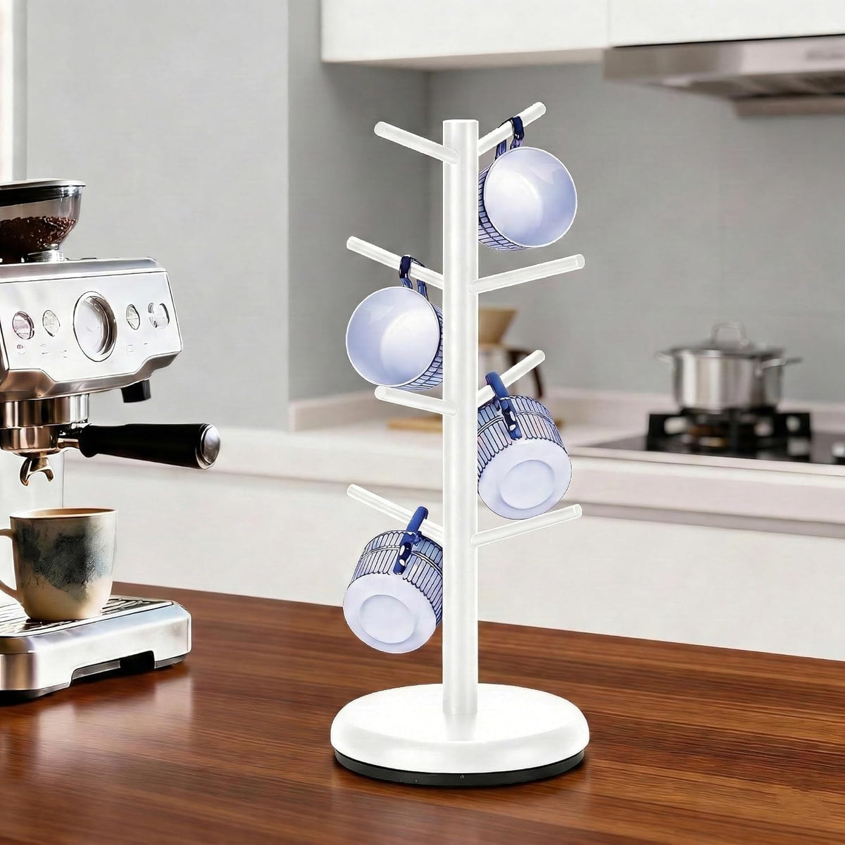 BAMBANG Mug Holder, 360° Rotating Mug Tree Holds 8 Coffee Cups, Space Saving Mug Stand with Stable Base for Kitchen