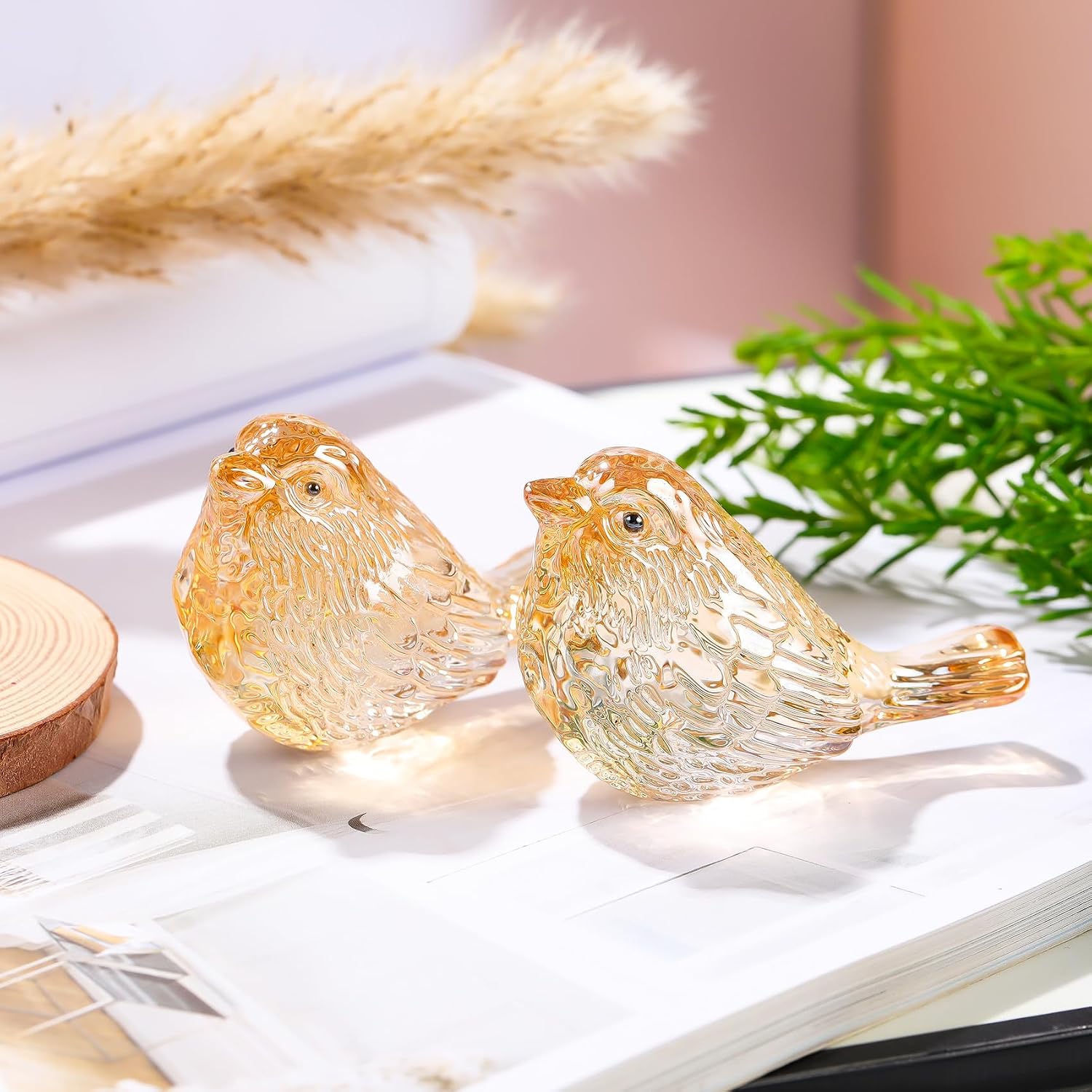 Crystal Birds Figurines Handmade Bird Gifts for Women Men Bird Lovers Glass Birds / Gold / Set of 2