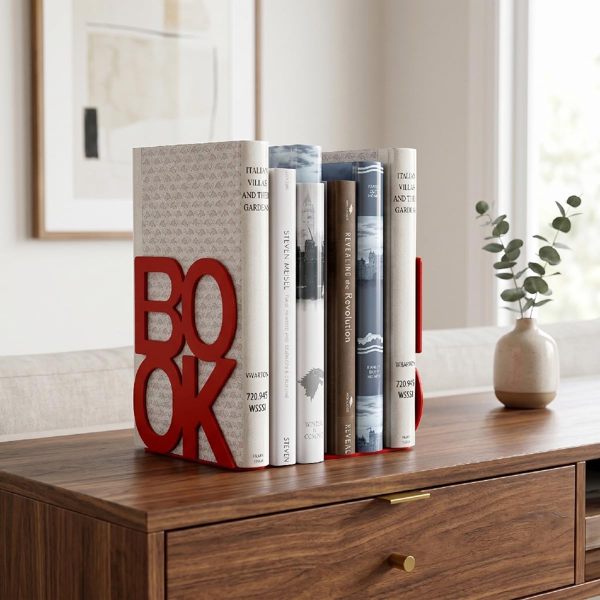 Decorative Metal Book Ends Supports for Bookrack Desk / Red / 2 Pair
