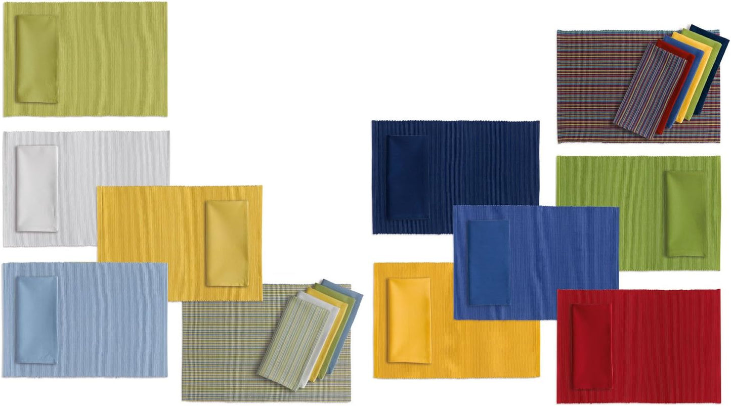 DII Basic Everyday Ribbed Tabletop 100% Cotton, Placemat Set, 13x19, Tango Red, 6 Piece