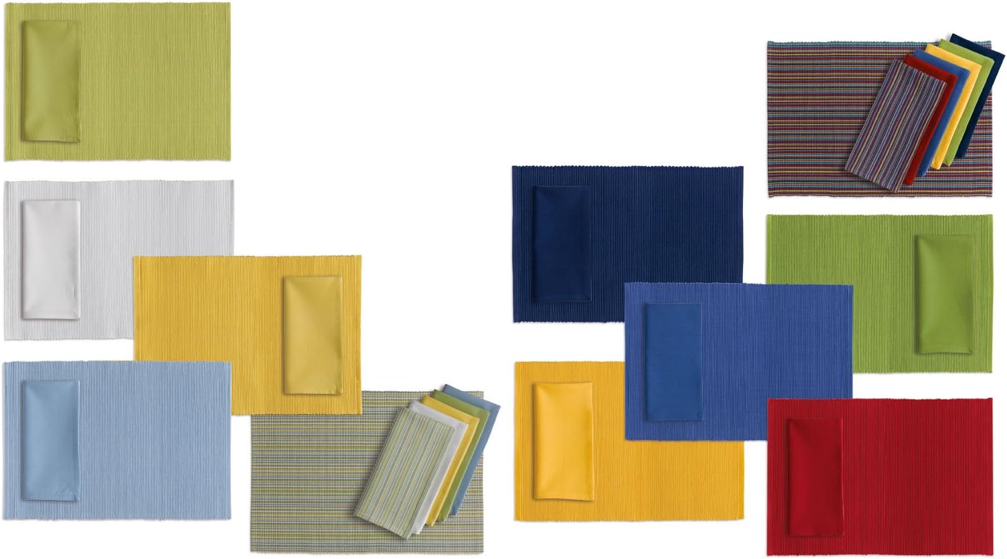 DII Basic Everyday Ribbed Tabletop 100% Cotton, Placemat Set, 13x19, Tango Red, 6 Piece
