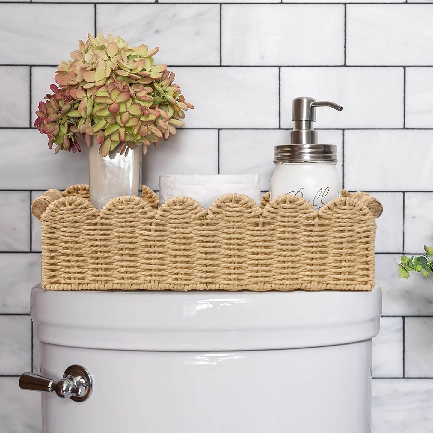 Scalloped Decorative Baskets for Over Toilet Shelves / Beige / Small