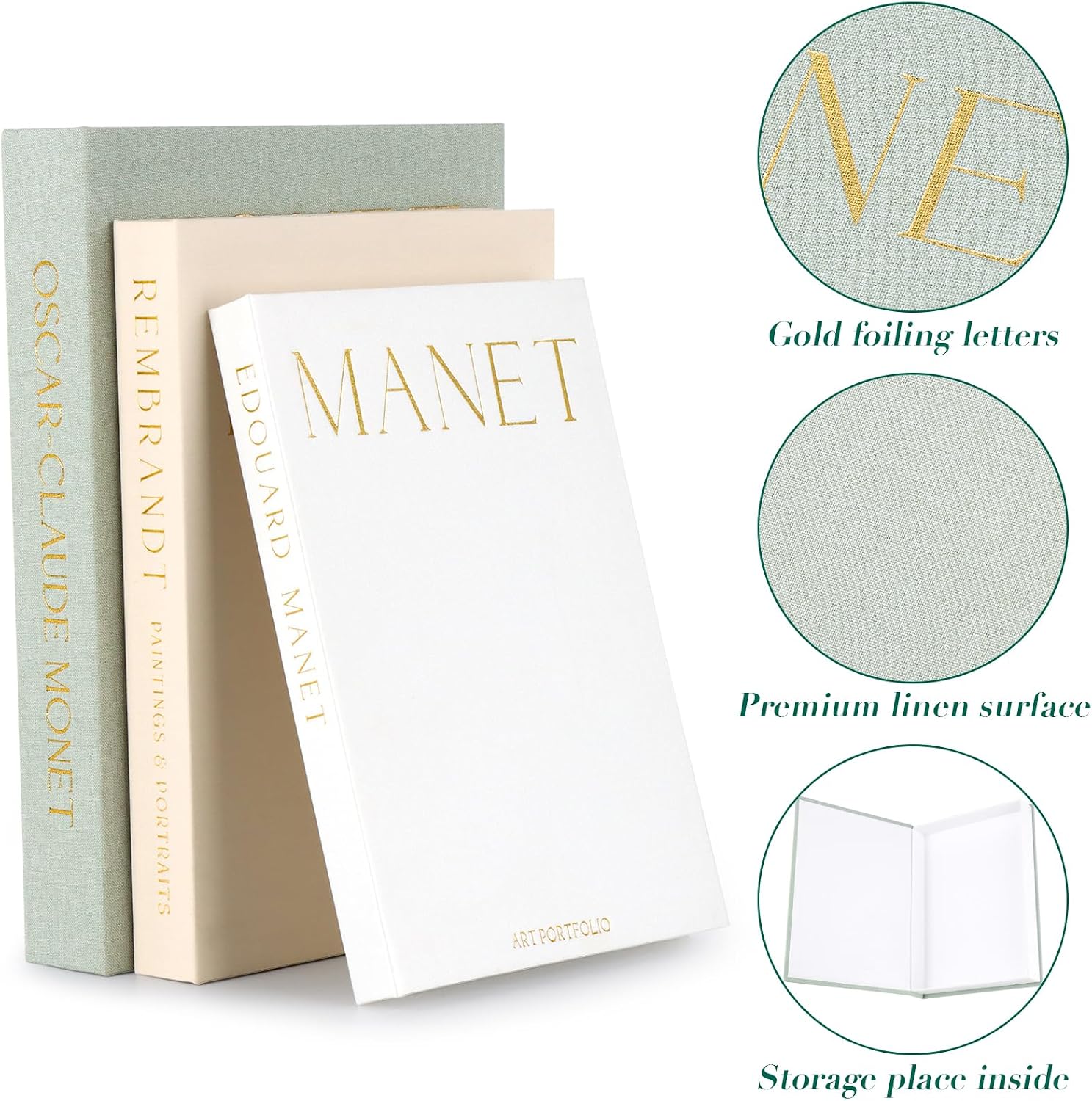 Faux Books / Decorative Linen Book Storage Boxes / Set of 3