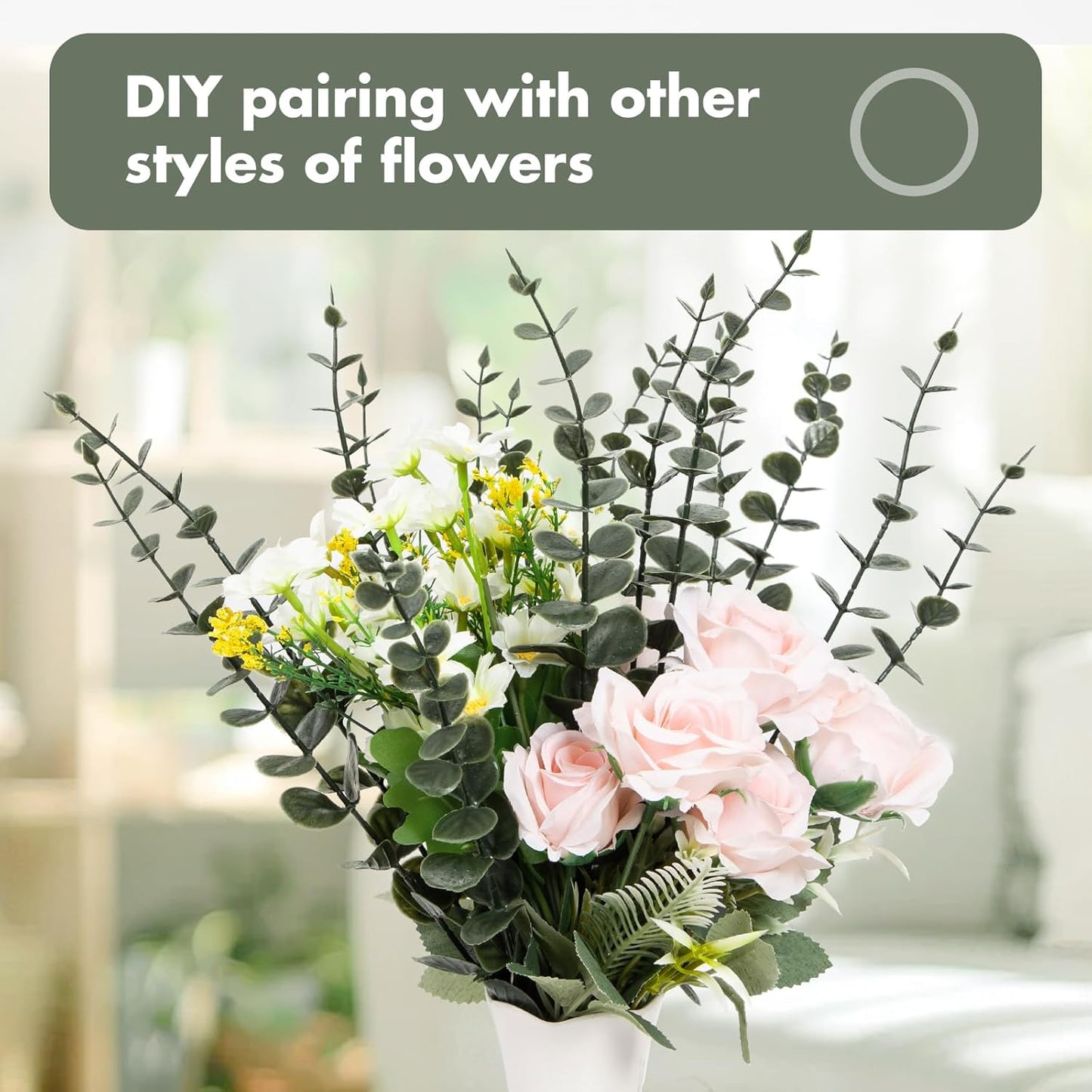 Eucalyptus Stems Greenery Stems Fake Leaves Artificial Flowers Bouquet Faux / Dark Green / Set of 18