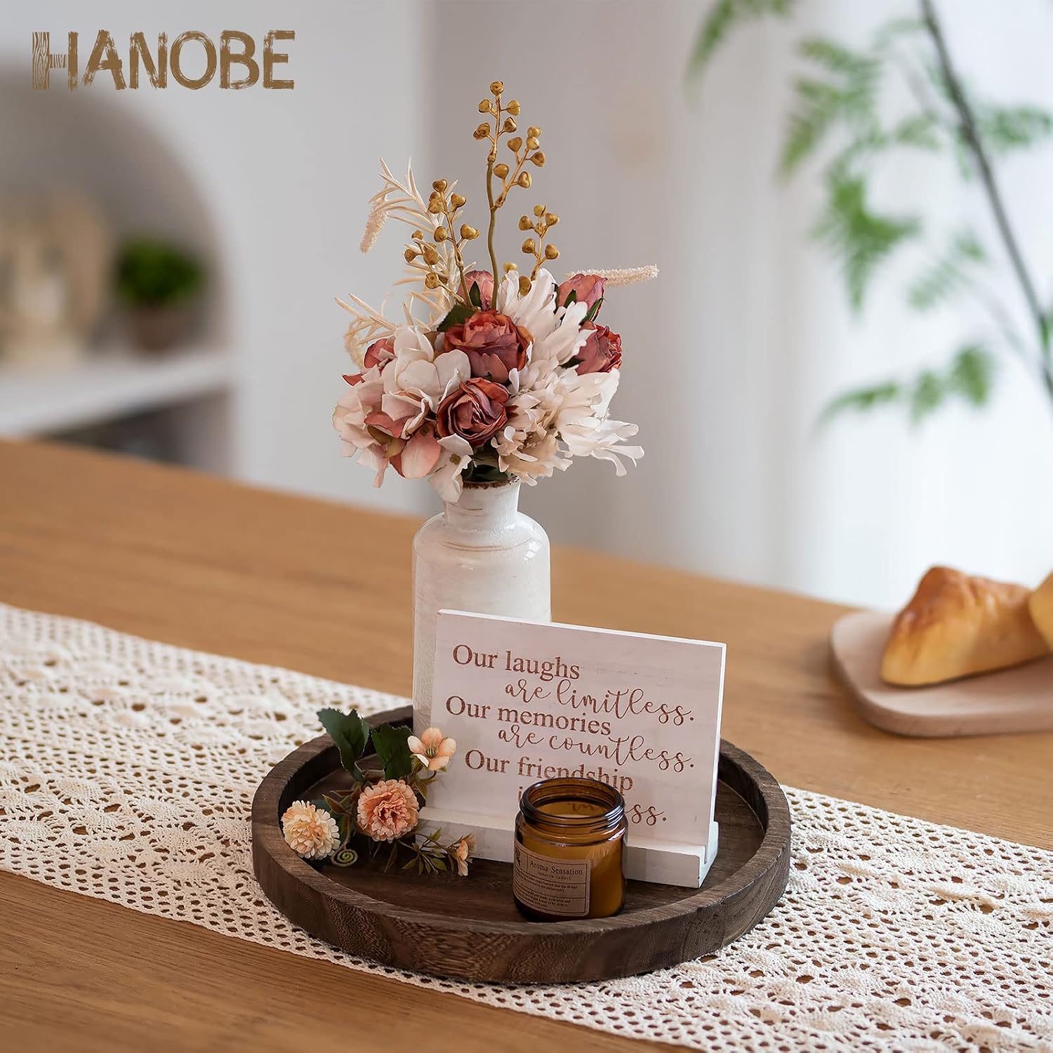 Round Wooden Candle Trays / Brown-1pc