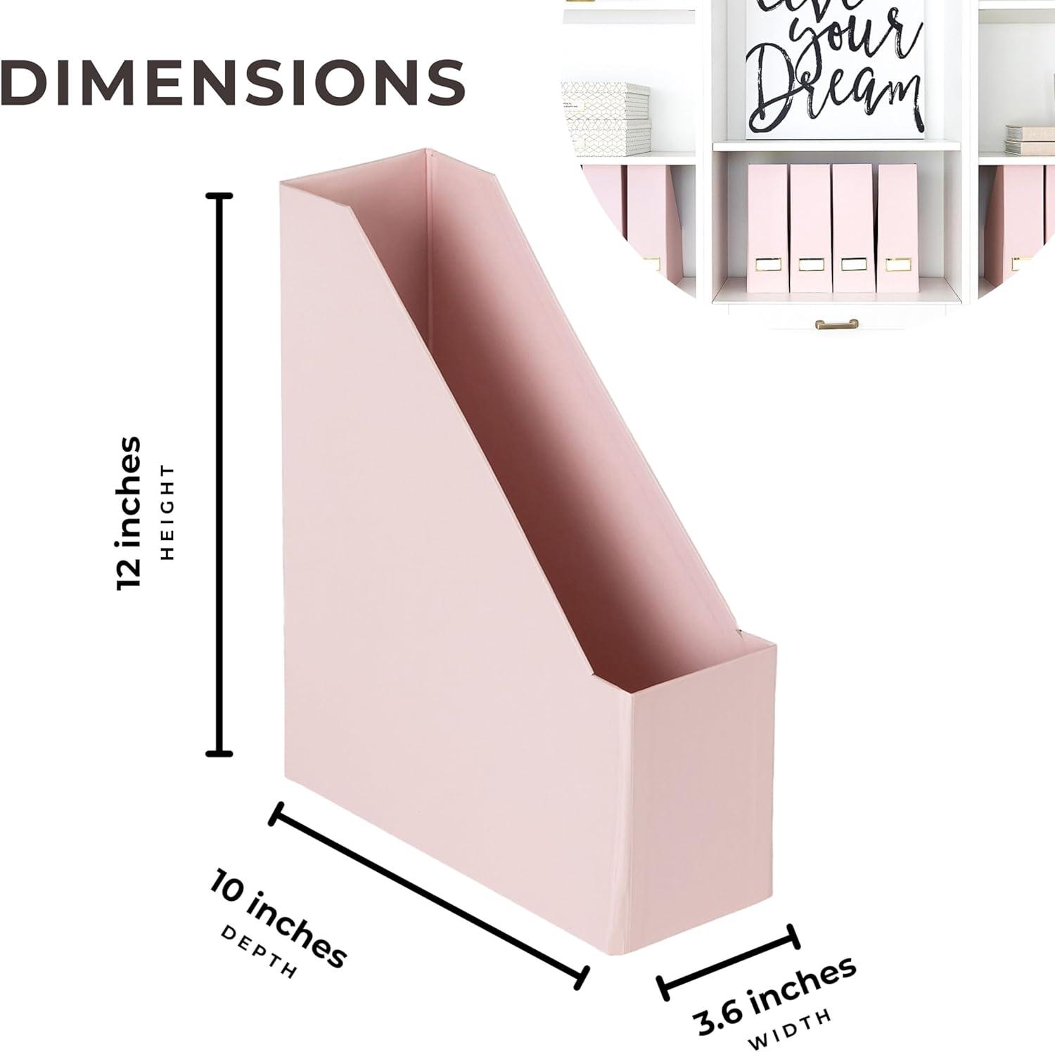 BLU MONACO | Cardboard Magazine File Holder Set of 6 Pink | Vertical Magazine File Holder with Gold Label Slots