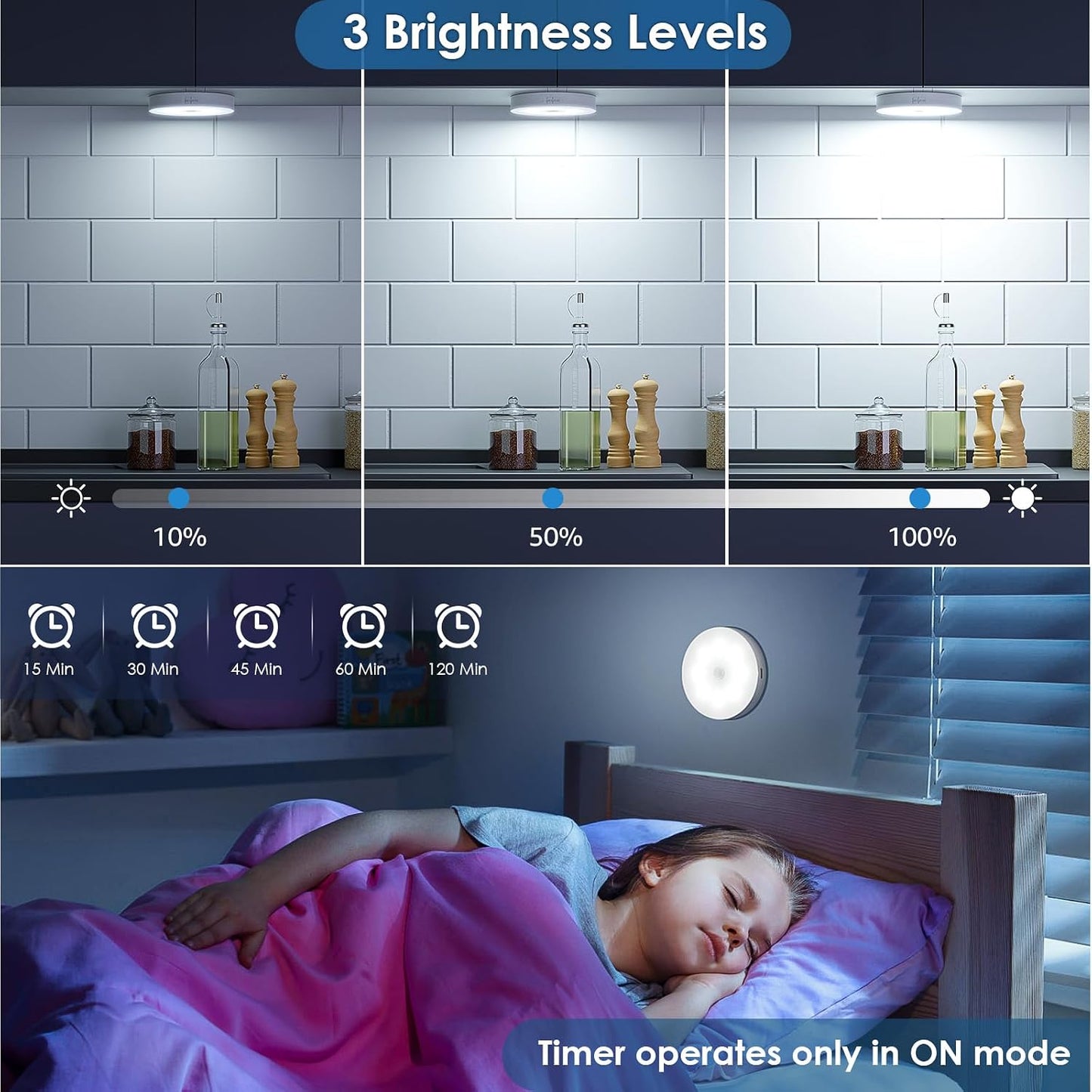 Motion Sensor Puck Light with Remote, Cool White, 8-Pack | Wireless Dimmable, Under Cabinet Lights, Rechargeable