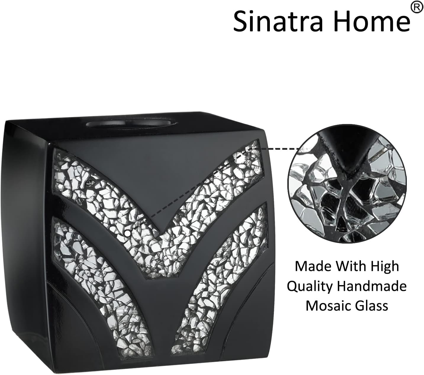 Zahari Home 2pc Sinatra Black Modern Bath Accessories Set Waste Basket & Tissue Box Modern Decorative Beautiful Designs