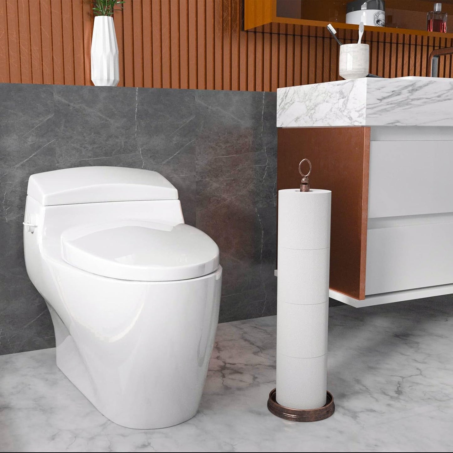 ROLABAM Heavy Weighted Toilet Paper Holder (with Reserve Function) Free Standing Toilet Paper Storage，Spare Toilet
