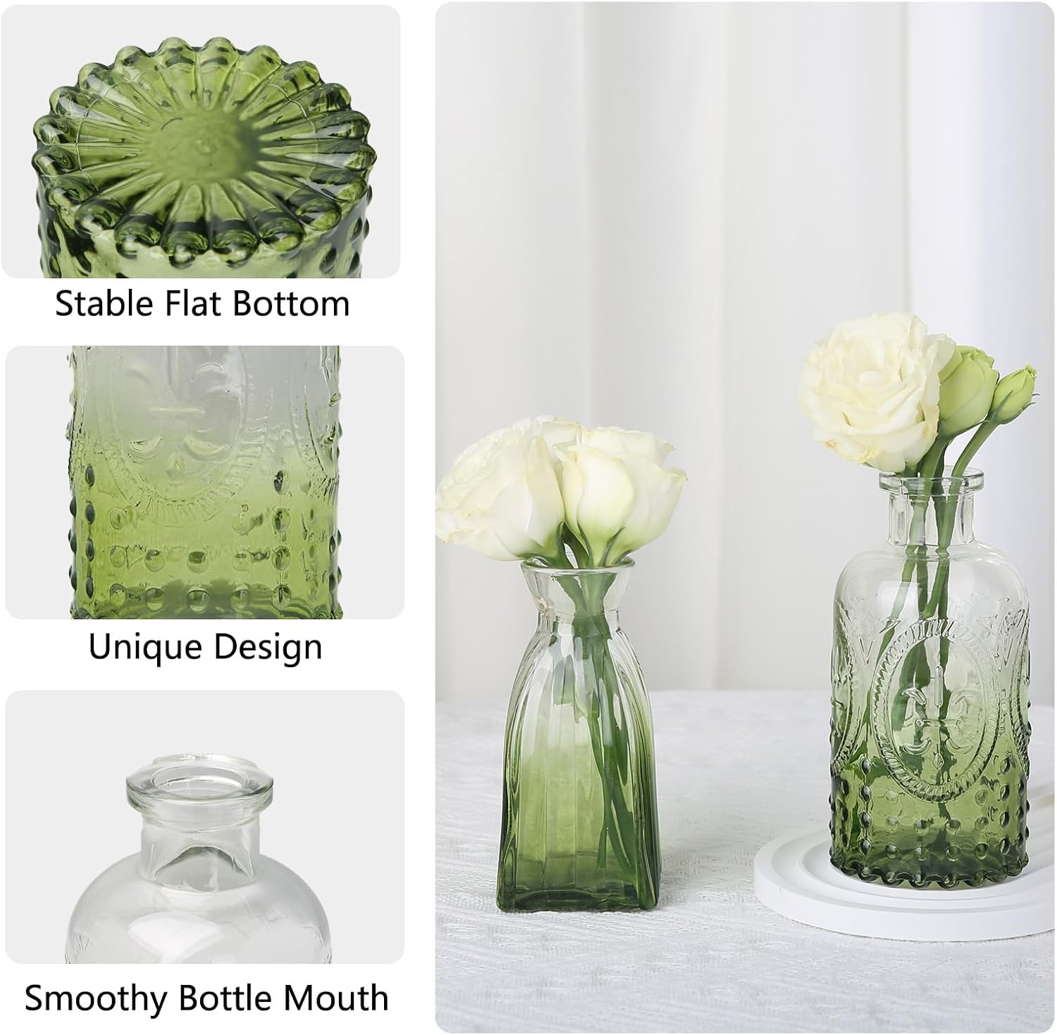 Glass Bud Vases Mini Flower Vase Small Vintage Vases for Centerpiece / Gradient Green / Set of 12