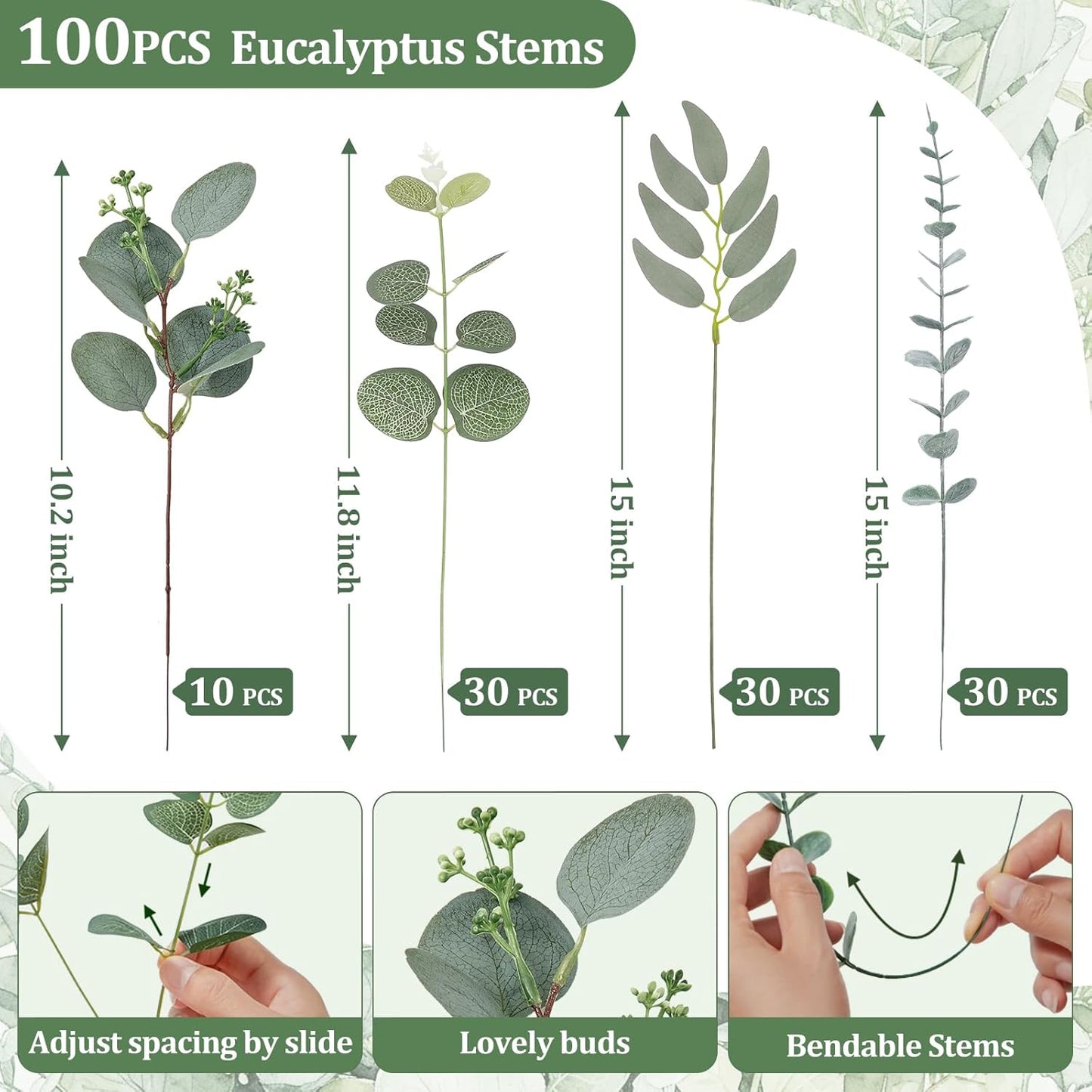 Artificial Greenery Stems / Attractive Forest Green / Set of 100