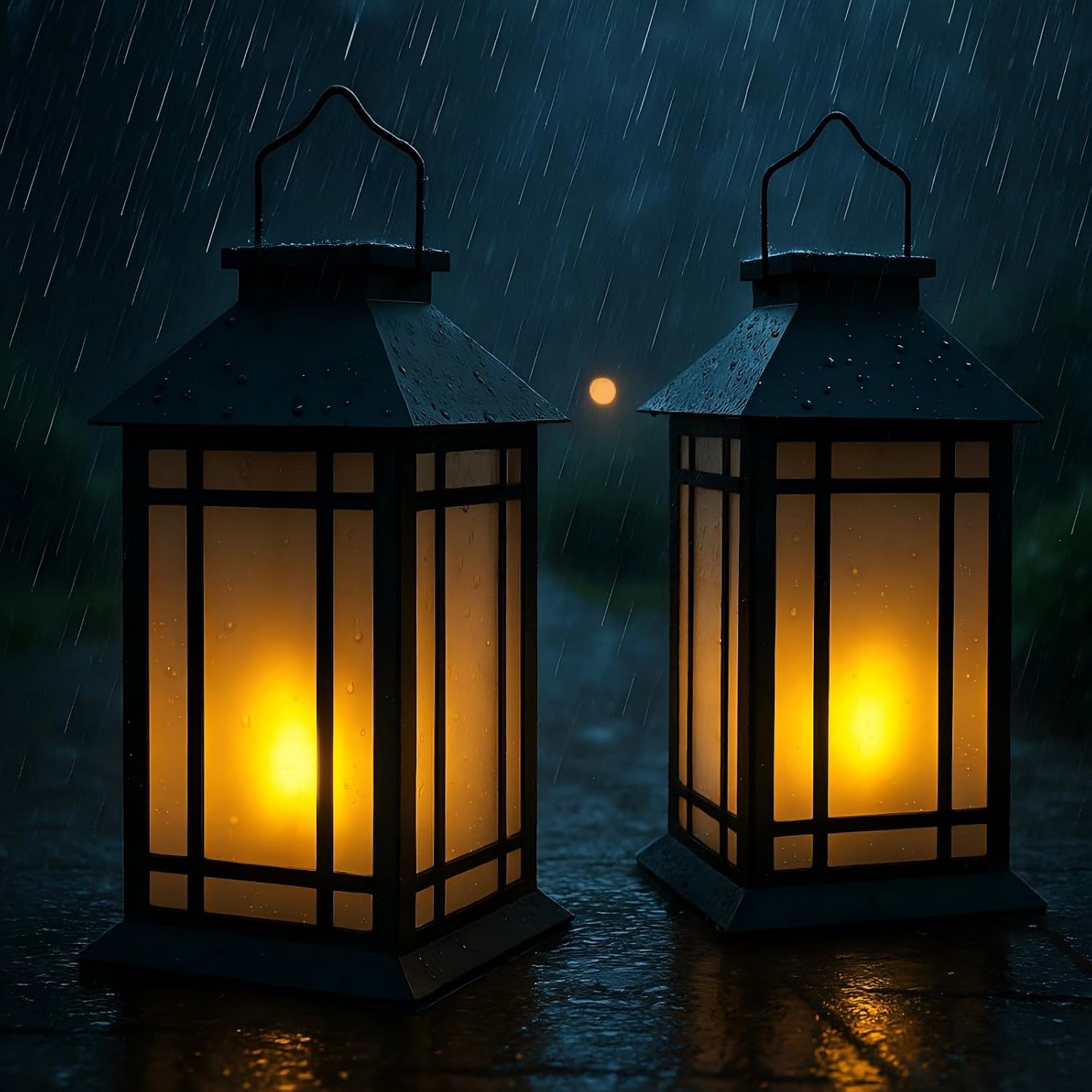 Bdor 13 Inch Outdoor Decorative Lanterns with LED Candle Timer 2 Pack Black | Battery powered convenience, cozy