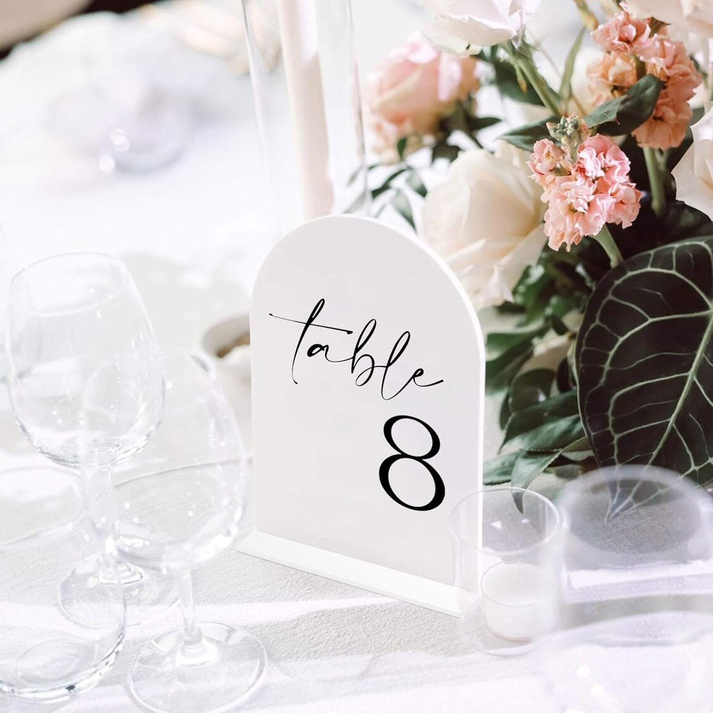 HOODO White Arch Wedding Table Numbers 1-10 with Stands, 5"x7" Arched Acrylic Signs and Holders, White Arch Table