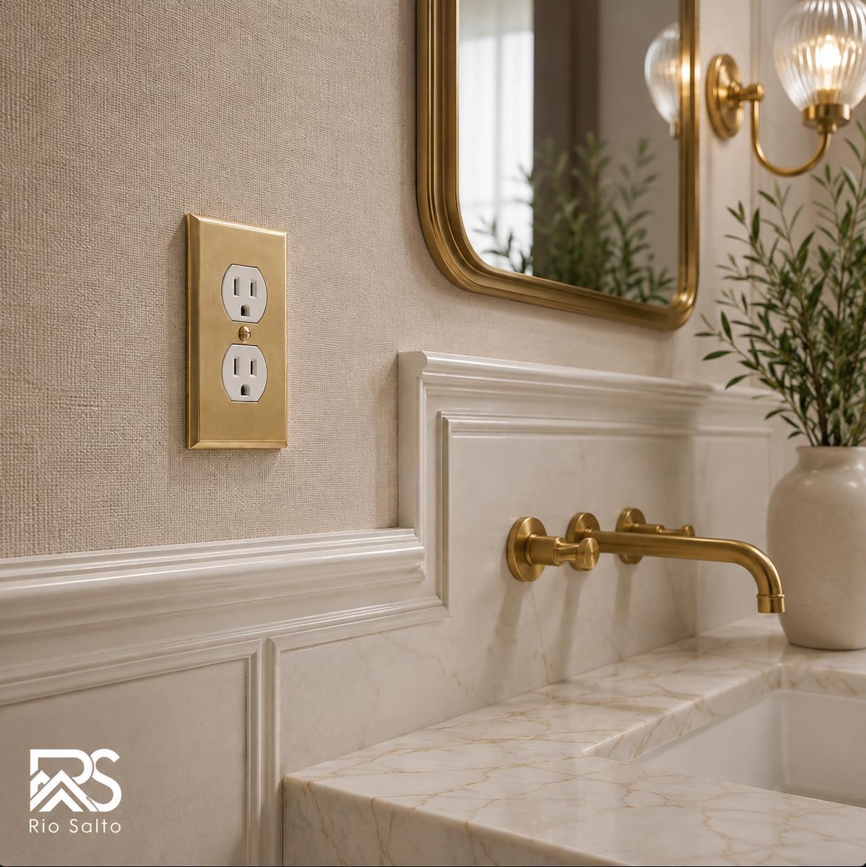 Rio Salto BRASS Outlet Covers Duplex Receptacle Wall Plate Electrical Outlet Cover 5 Pack 1 Gang Brushed Brass Gold