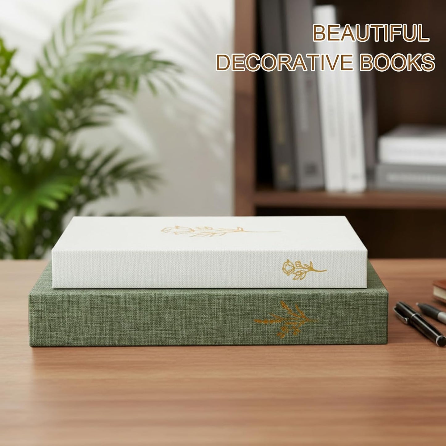 Aesthetic Decorative Books Linen Boxes Coffee Table Bookshelf Mantle / Sage Green Beige / Set of 2