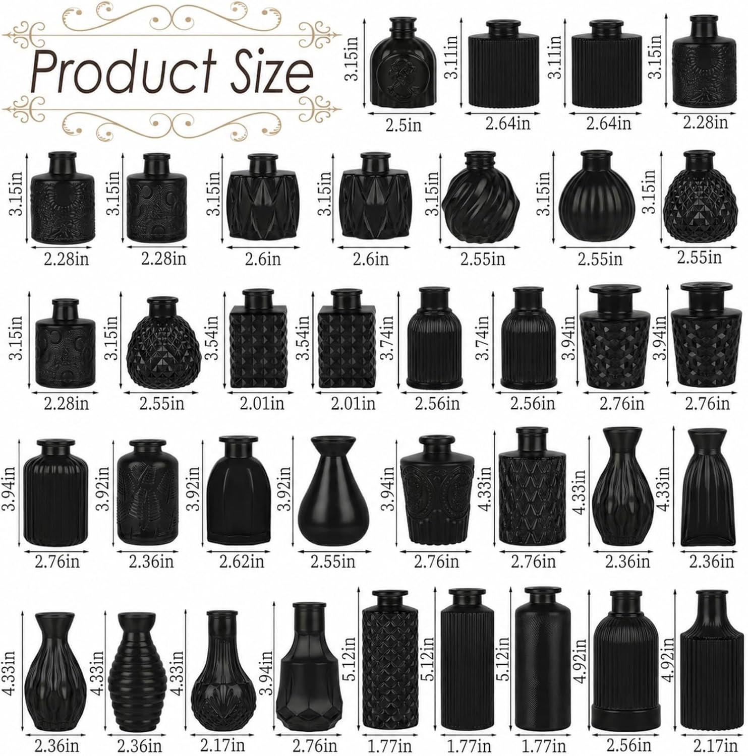 Glass Bud Vases / Black / Set of 36