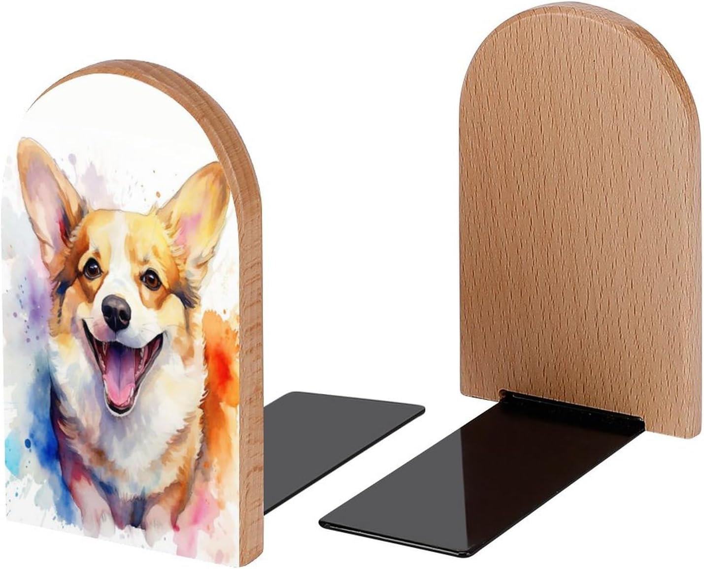 Dog Open Mouth Corgi Book Ends Decorative Wood Bookends
