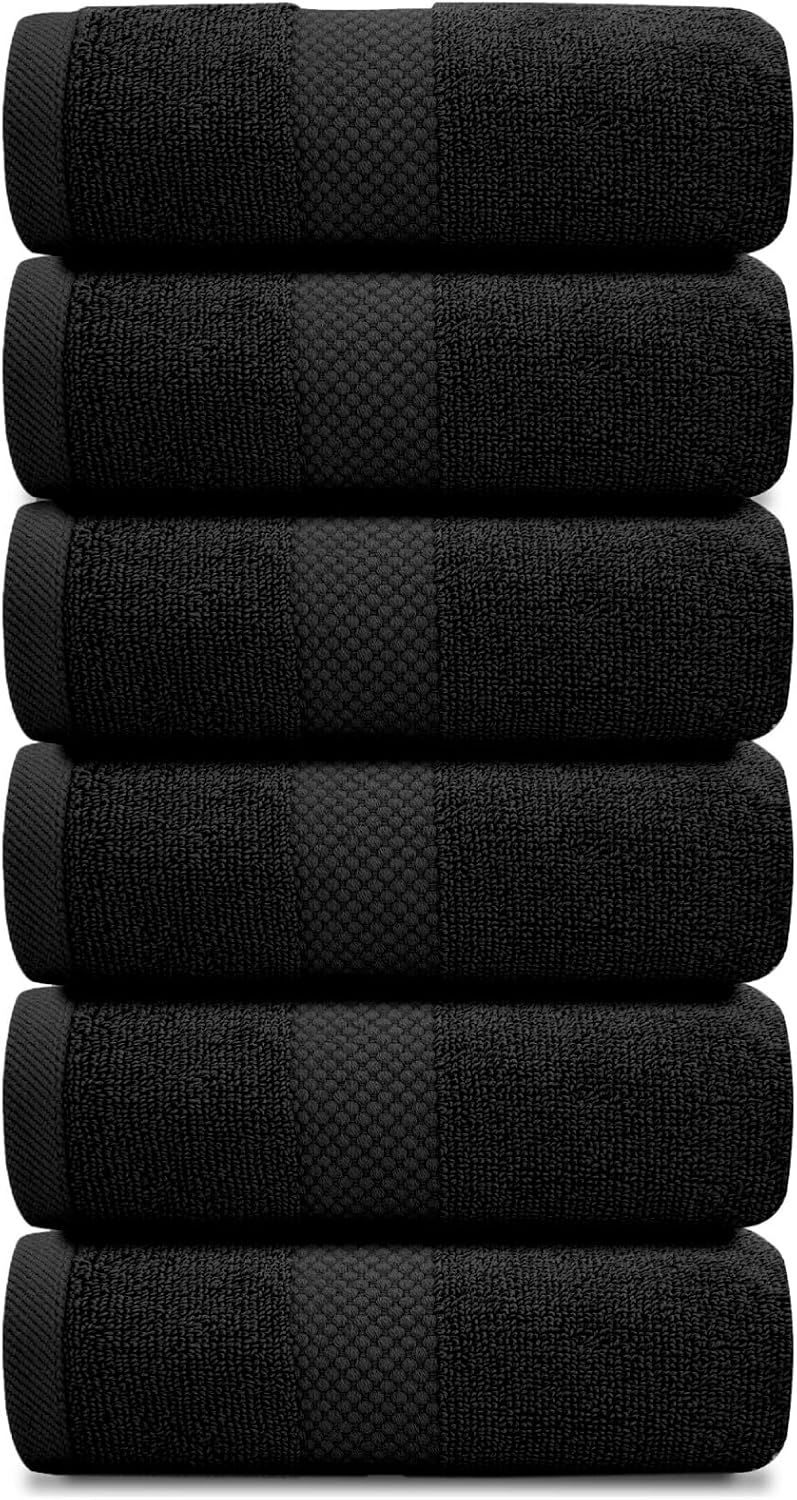 White Classic Luxury Black Hand Towels - Soft 100% Turkish Cotton | Highly Absorbent Hotel spa Bathroom Towel