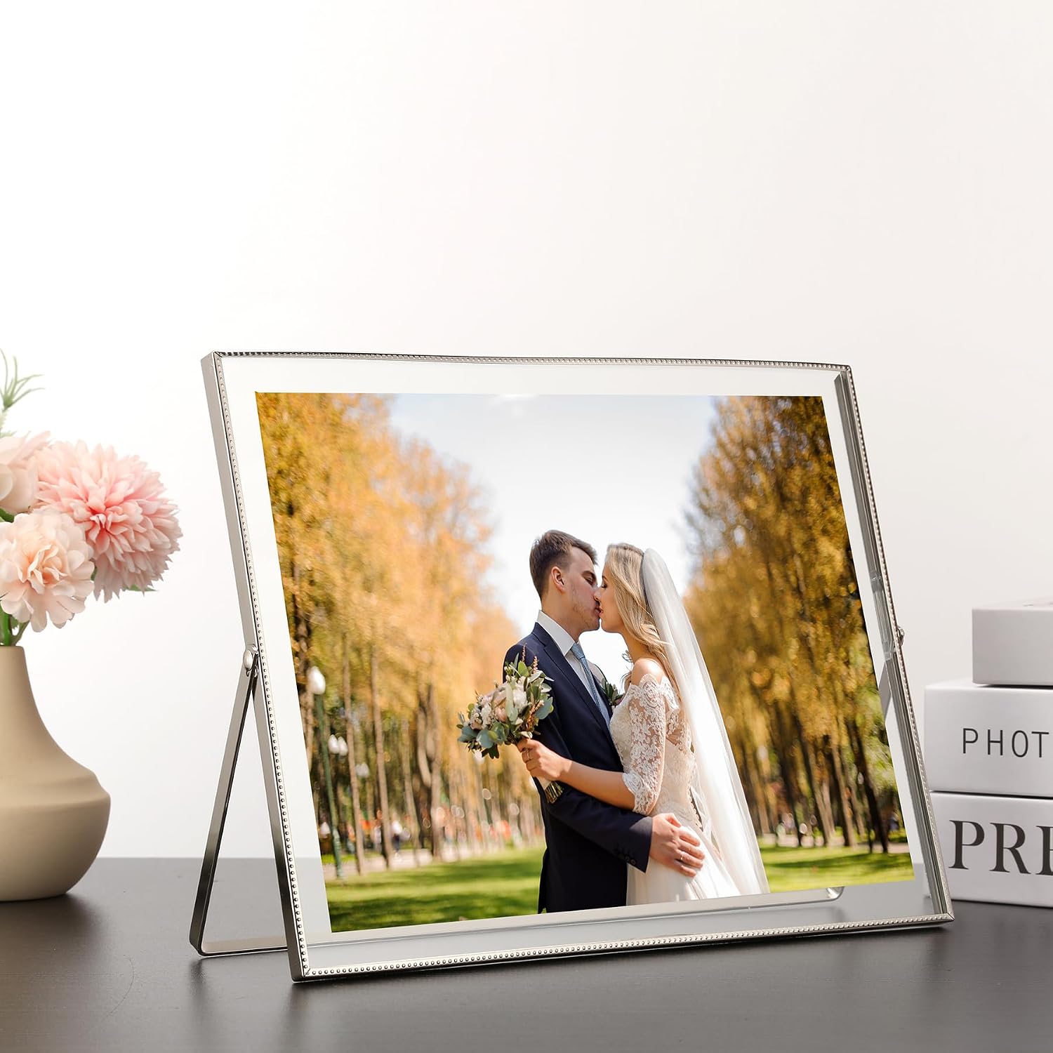 Silver 8×10"(Horizontal) Floating Picture Frames Set of 2,For Picture (7x9'',6x8'',5x7''),Tabletop Shelf Photo