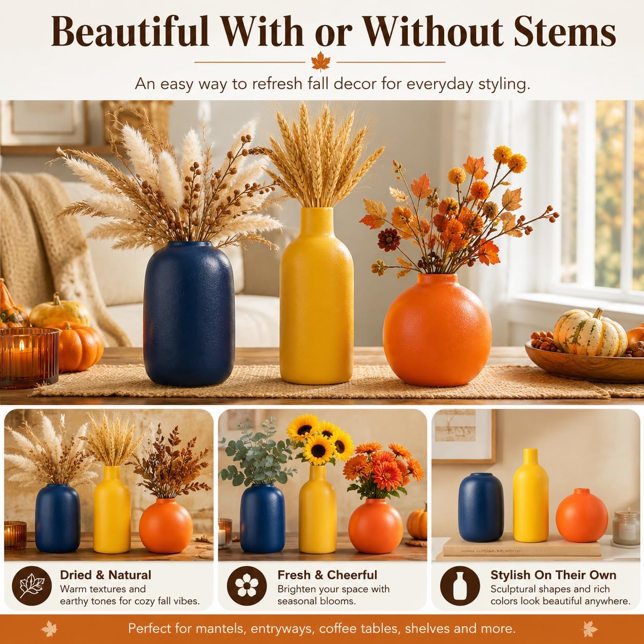 Ceramic Vase / Small Flower Vases for Rustic Home Decor / A / Set of 3
