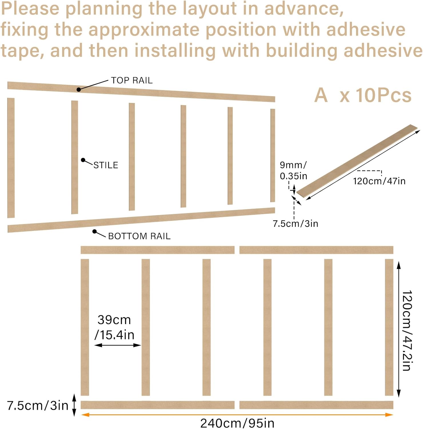 in Mdf Board and Batten Wall Panel Kit Premade Wainscoting Panels / 94.5"L x 47.2"W / 94.5 x 47.2
