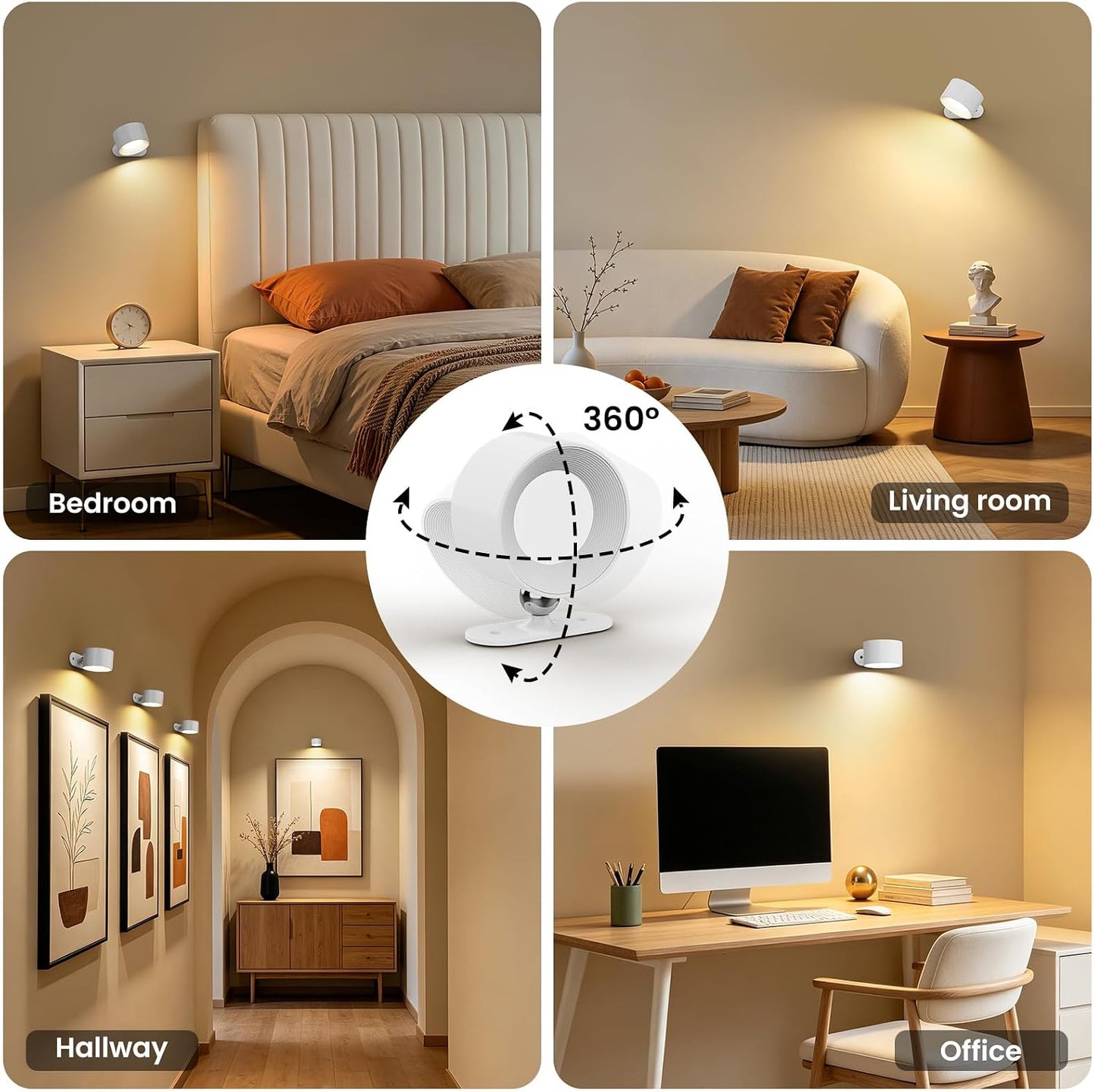 Koopala 2PACK LED Wall Lamps with Rechargeable Battery Operated, Wall Mounted Lights with 3 Brightness 3 Color Temp