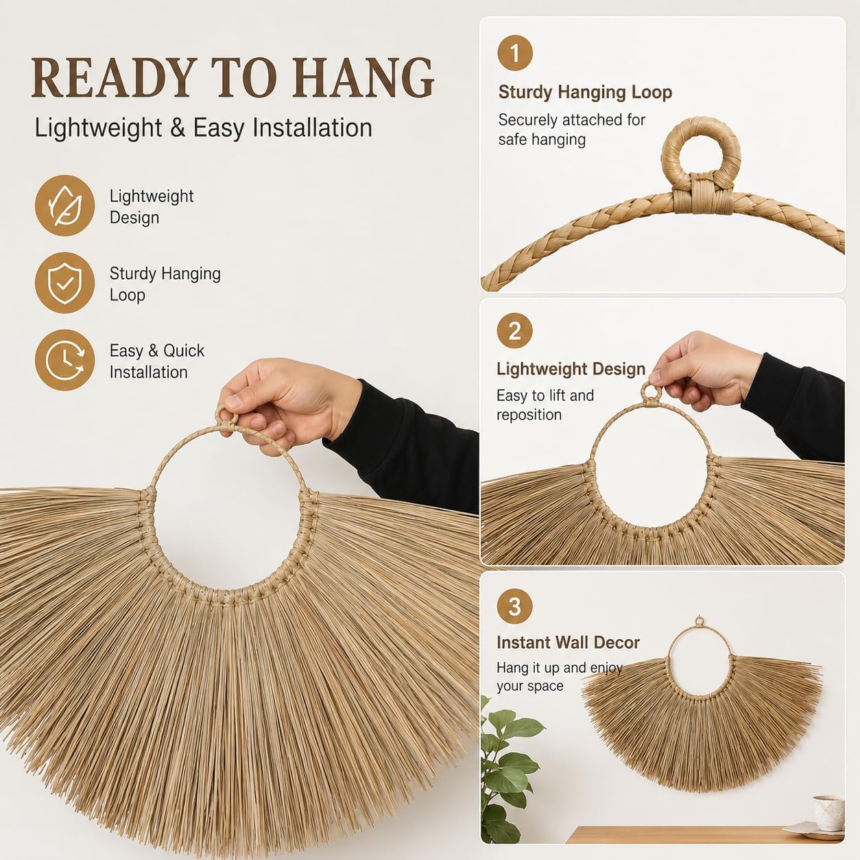 Woven Seagrass Fan Wall Decor / Set of 3