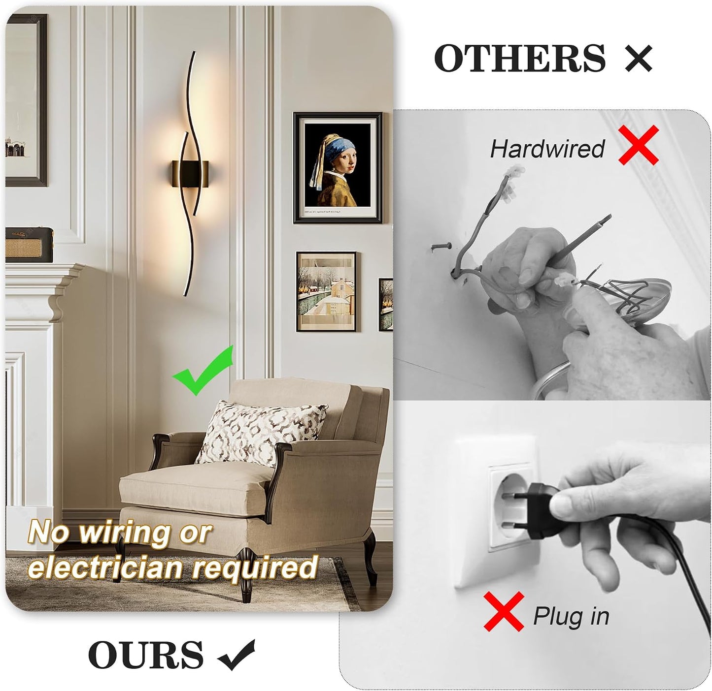 KARTOOSH Wireless Wall Sconces, Dimmable LED Sconce with Remote | Battery Operated Wall Sconce with 3 CCT Night-Light