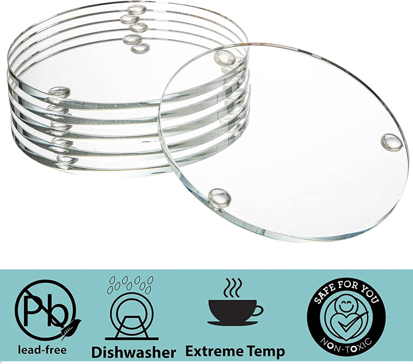 Round Glass Drink Coasters / Clear / 3.5 Inch / Set of 6