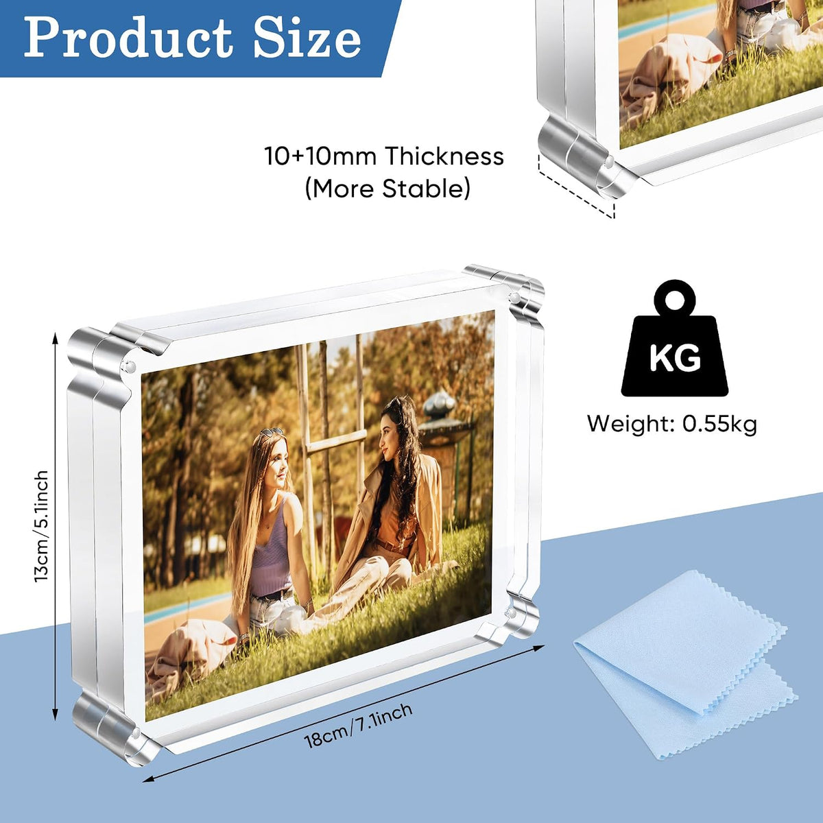 4x6 inch Acrylic Picture Frame 3 Pack, Magnetic Picture Frame with 10+10mm Thick Block, Clear Double Sided Magnetic