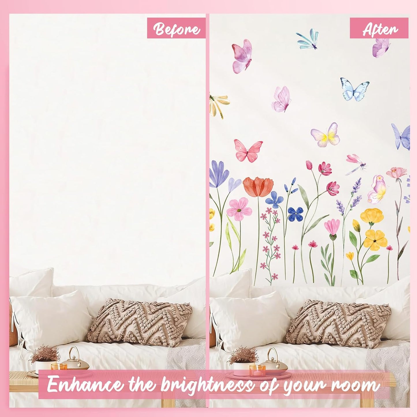 Flower Wall Decals / Flower Butterfly / Set of 60