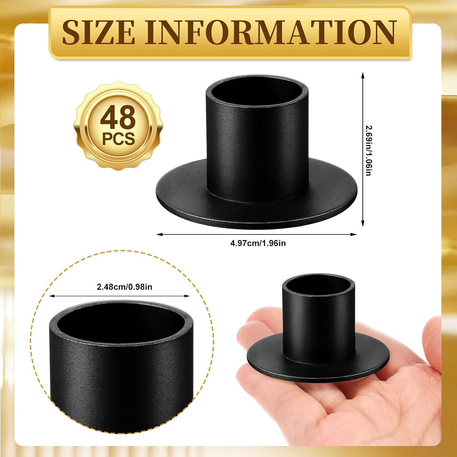 48 Pcs Black Metal Taper Candle Holders Bulk for Wedding Pillar Candles Taper Candlesticks Holders Centerpieces Short