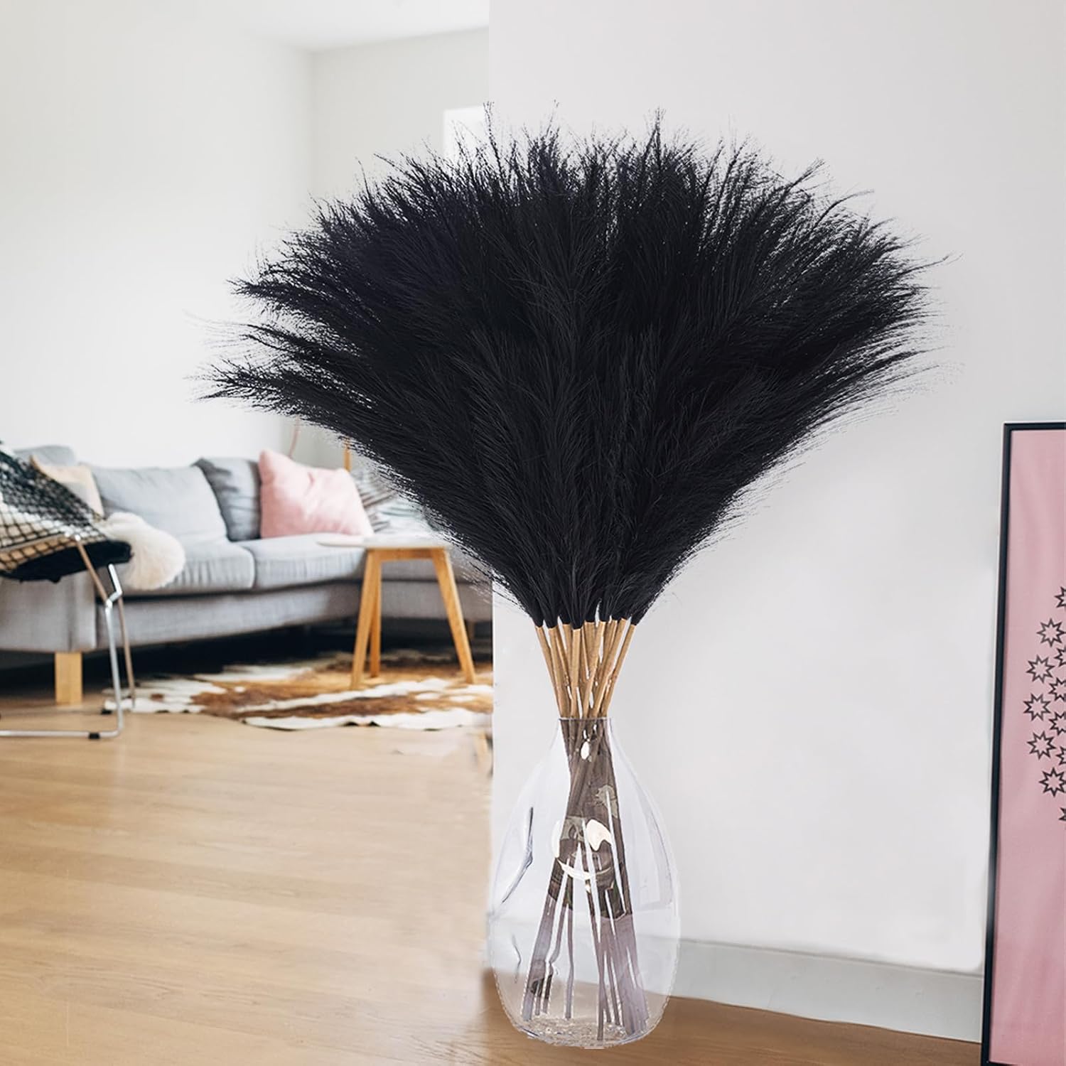Faux Pampas Grass Artificial Tall Pampas Grass Bouquet Flower Arrangement / Black