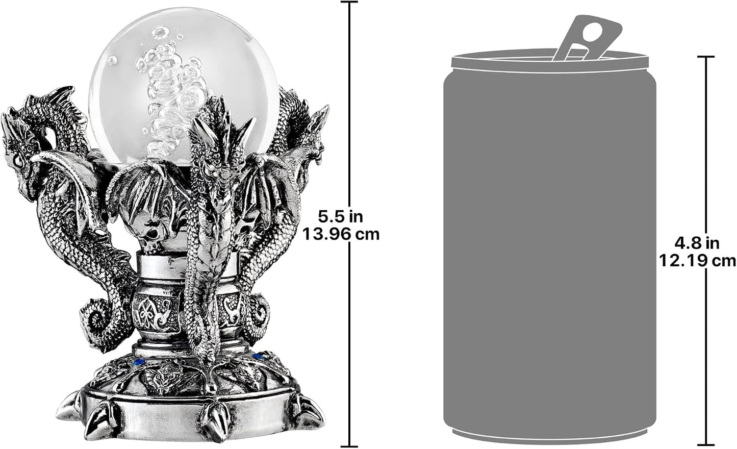 Dragons of Corfu Castle Gothic Decor Statue Globe Figurine / Old World / Silver / 5 Inch