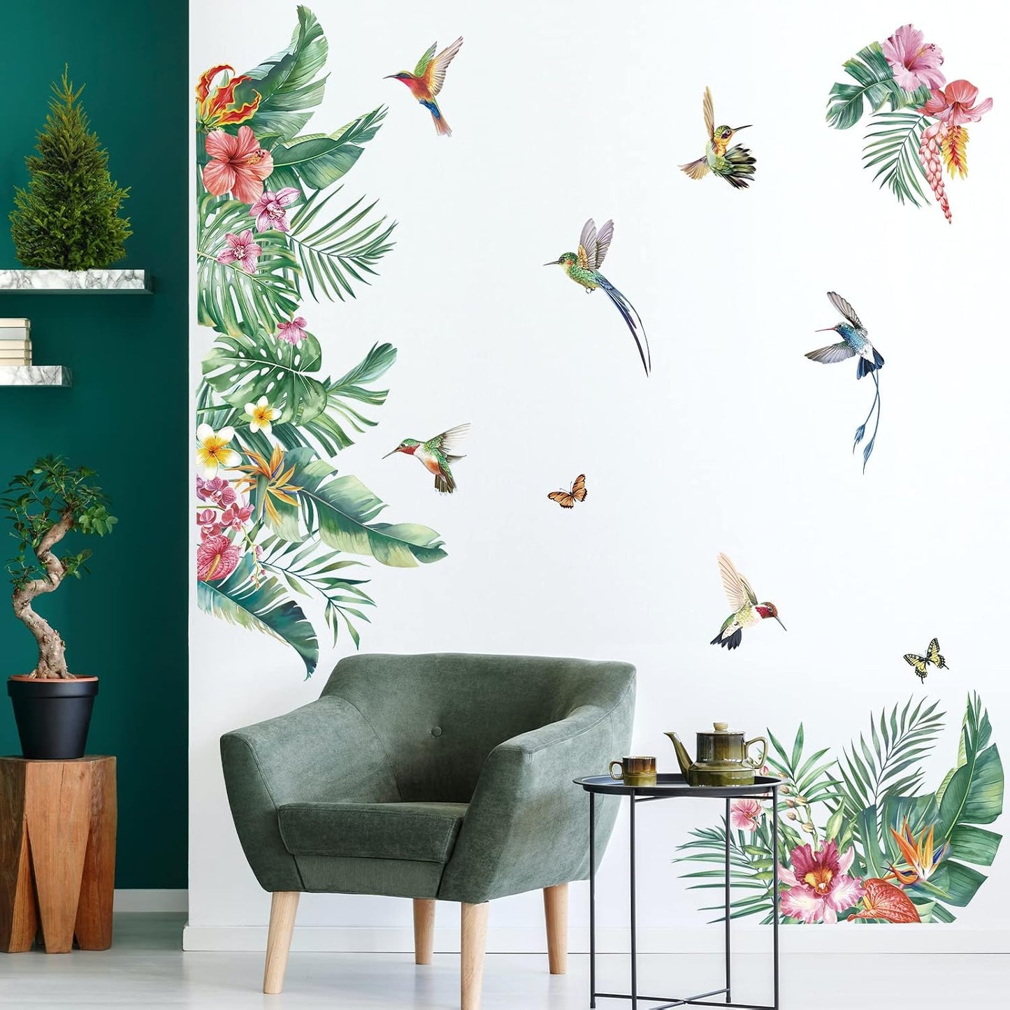 Tropical Leaves Wall Decals Tropical Flower Palm Leaf Wall Stickers Living Room Bedroom / A / Green