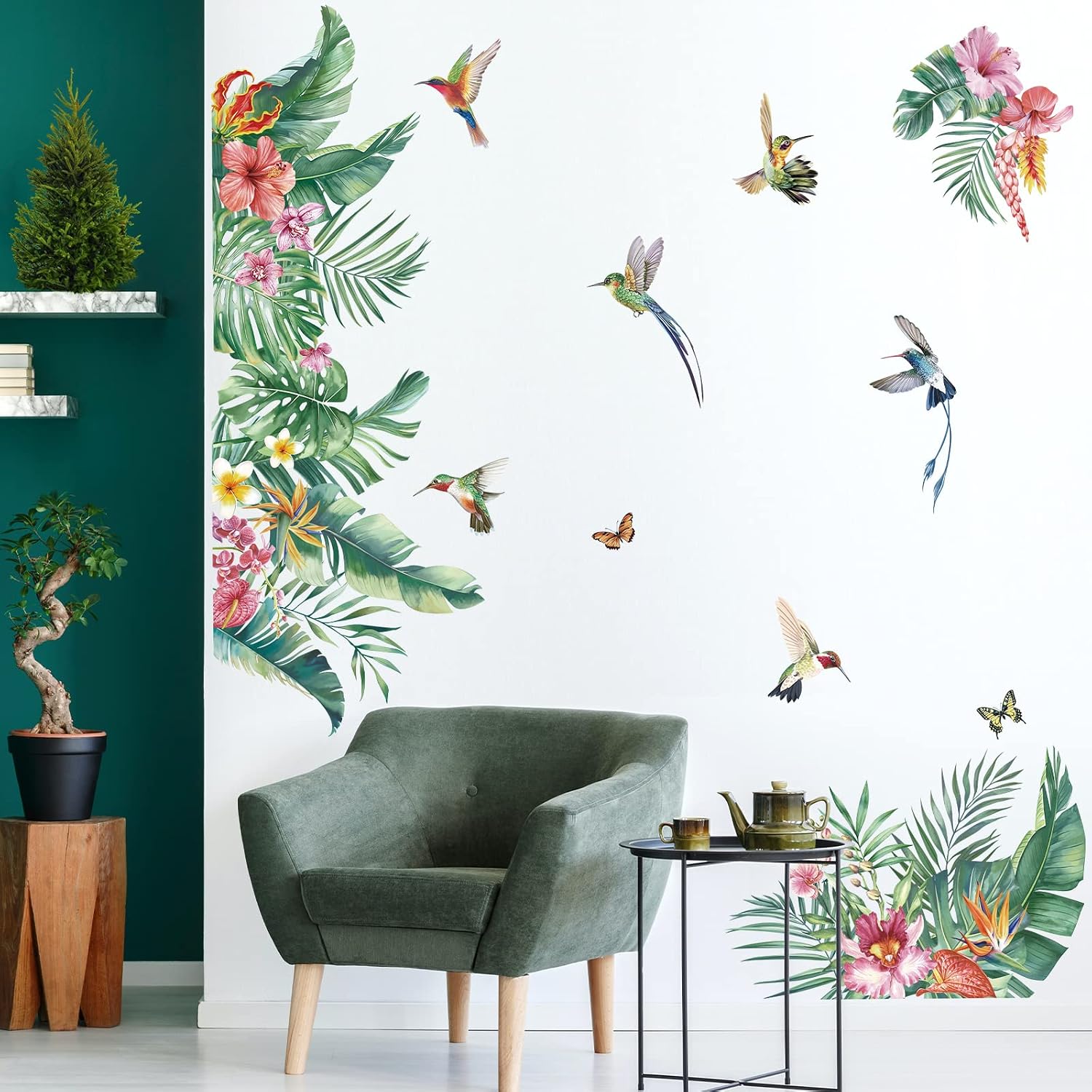 Tropical Leaves Wall Decals Tropical Flower Palm Leaf Wall Stickers Living Room Bedroom / A / Green