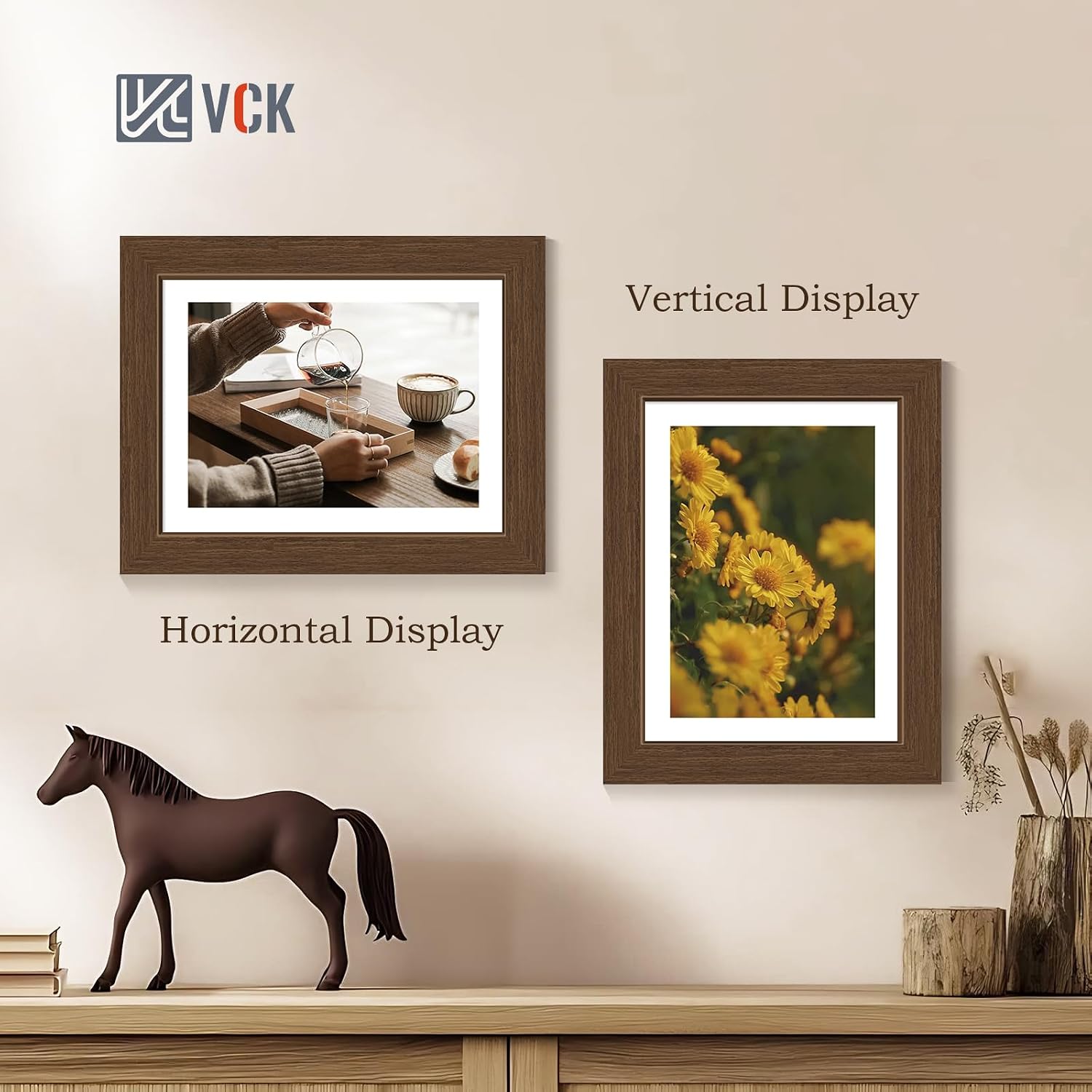 VCK 8.5 by 11 Picture Frame Brown 4 Pack, Wide Thick Wood Border, for Print | Exclusive Woodgrain, Wall/Tabletop, HD