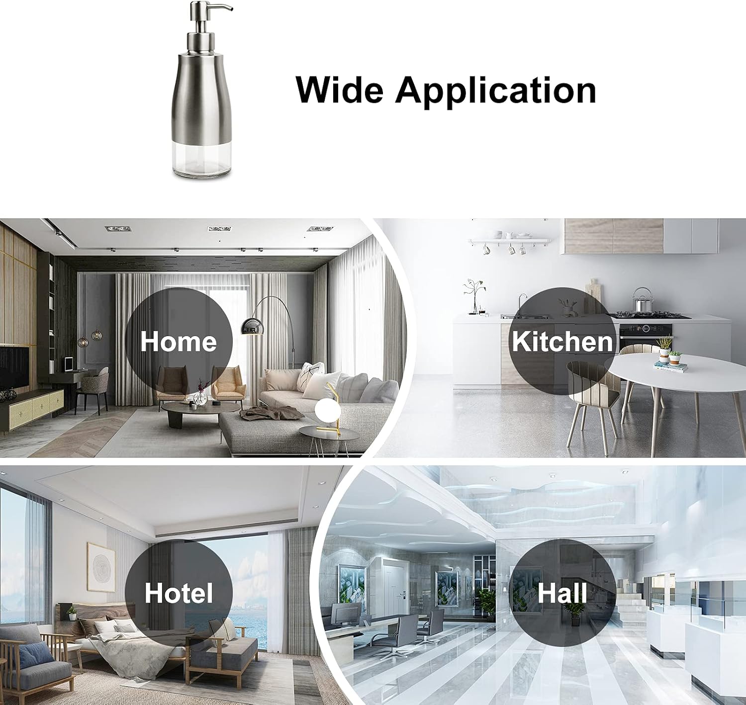 AUMIO 2-Pack Soap Dispenser Set, Stainless Steel & Glass with Silicone Pad | Detachable Non-Slip Silicone Pad | Stable