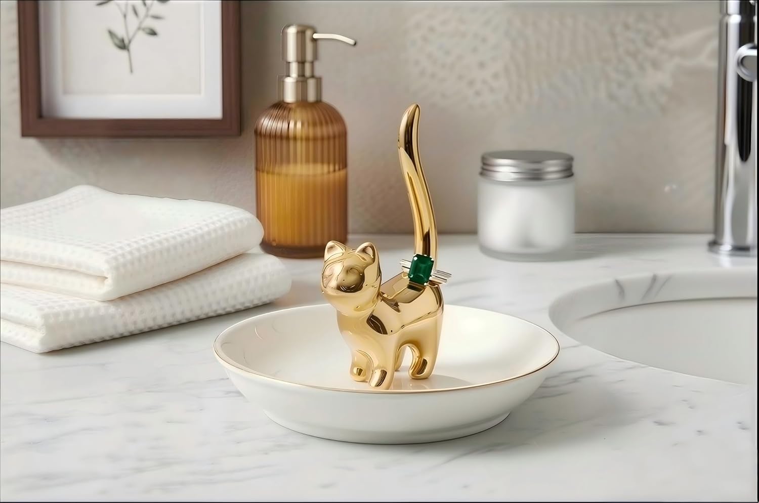 Ceramic Ring Dish Trinket Tray for Jewelry / Yellow Gold