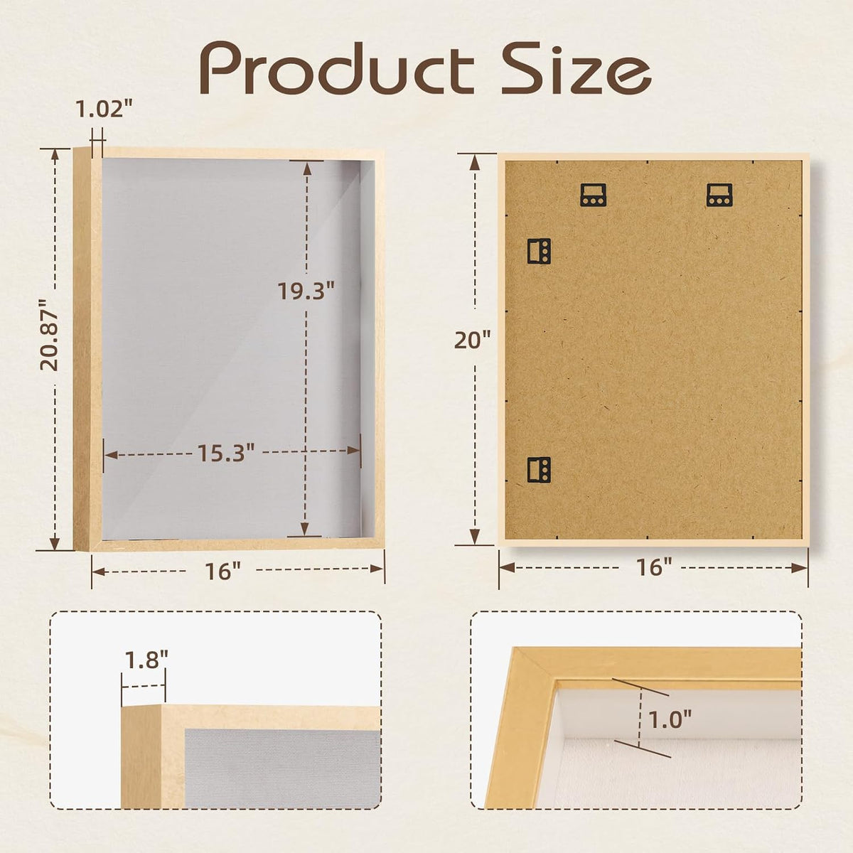 QDSSDECO 16" x 20" Shadow Box Frame, Linen Back, Real Glass,Gold | Deep interior, real glass front, wall or tabletop